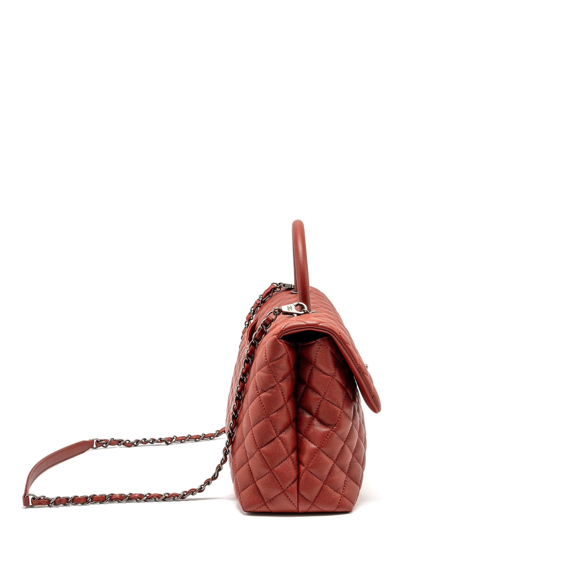 Chanel Coco Handle Caviar Dark Ruthenium Hardware Red Handbag