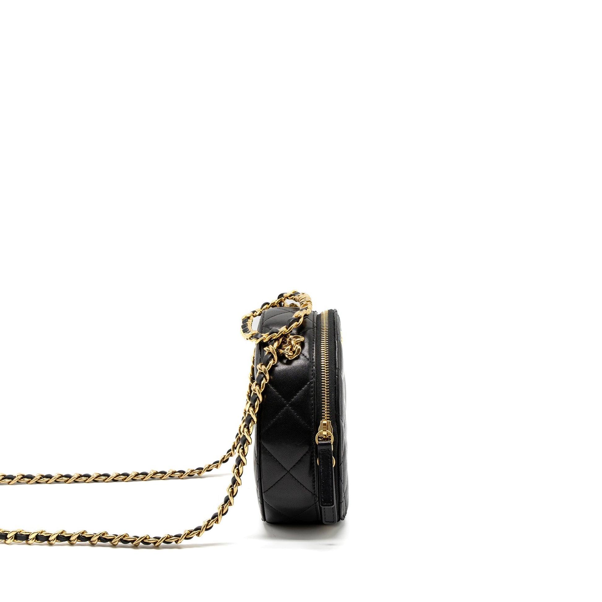 Chanel Round Vanity Round Handle Lambskin GHW Black Crossbody Bag