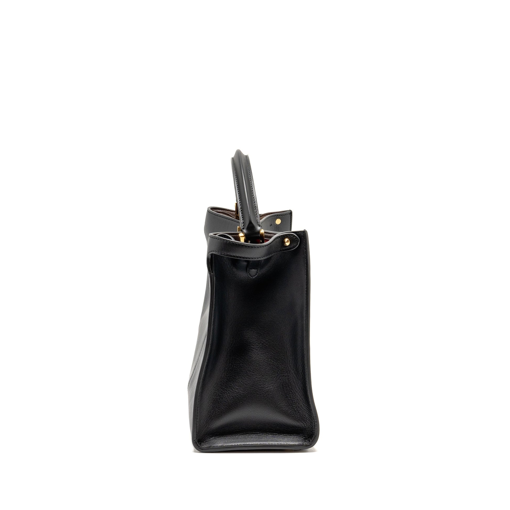 Fendi Peekaboo Lite Calfskin With Flowerland Strap Handbag Black Medium Travel Bag