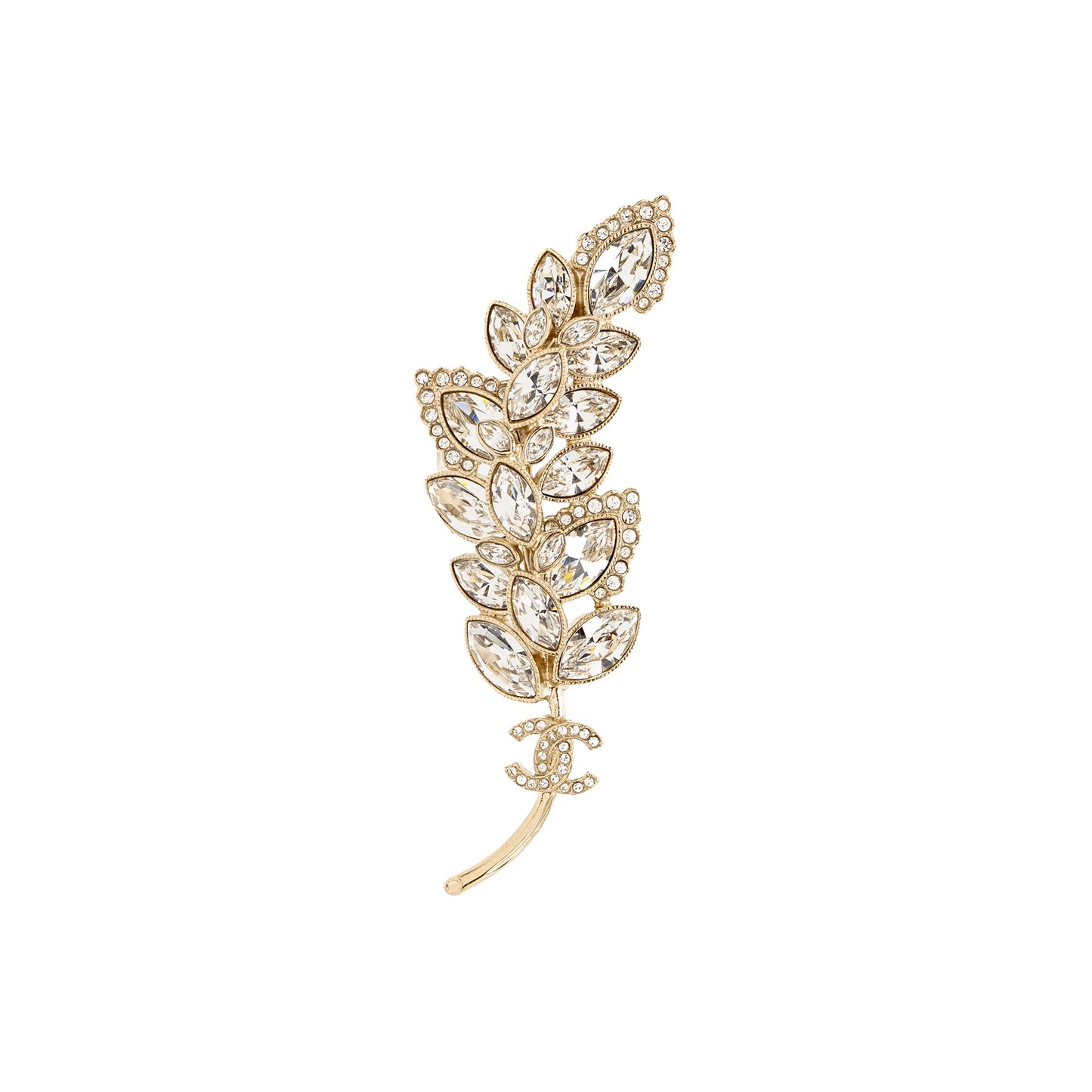 Chanel CC Leaves Brooch Crystal Light Tone Gold Handbag