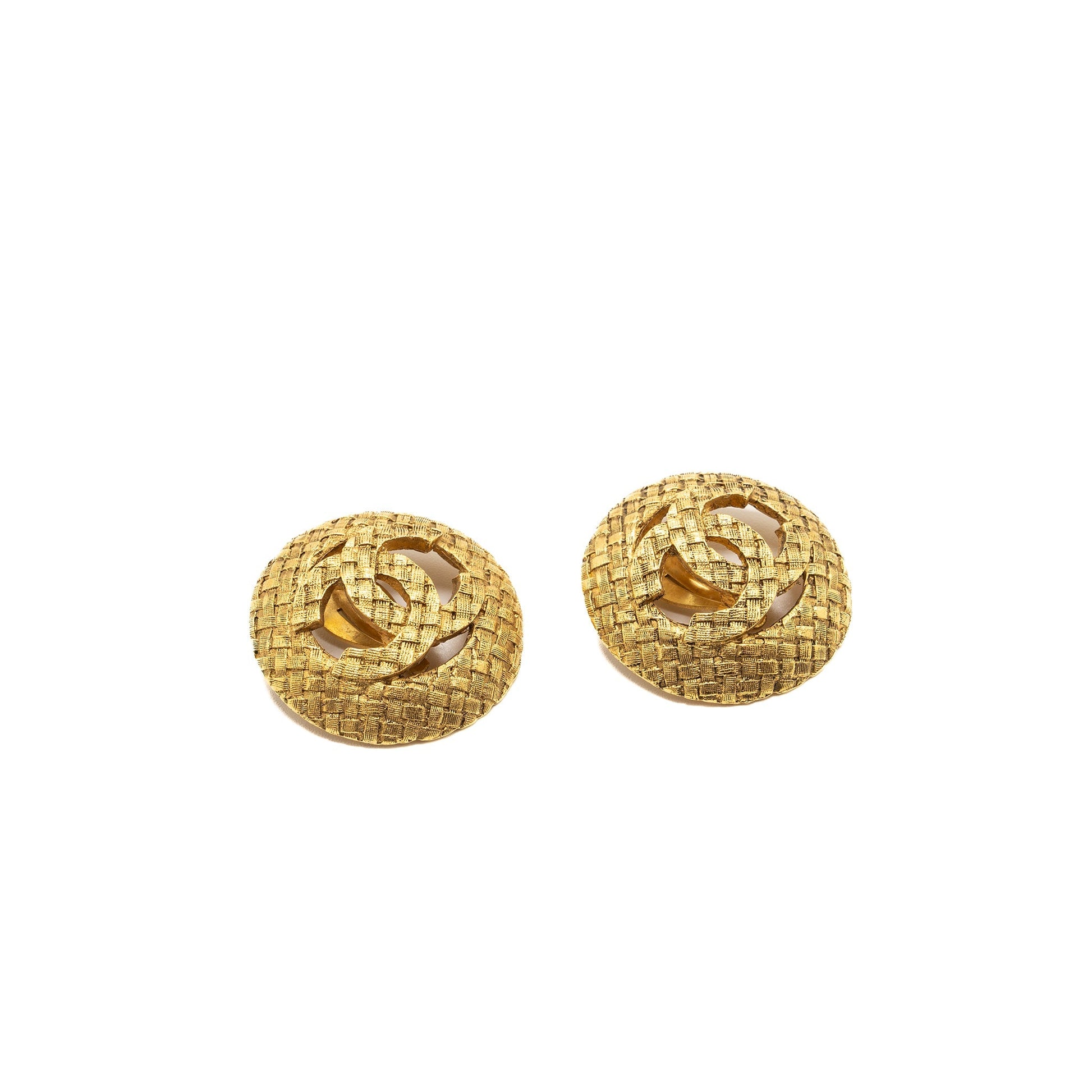 Chanel Giant CC Round Ear Clip Brushed Gold Handbag