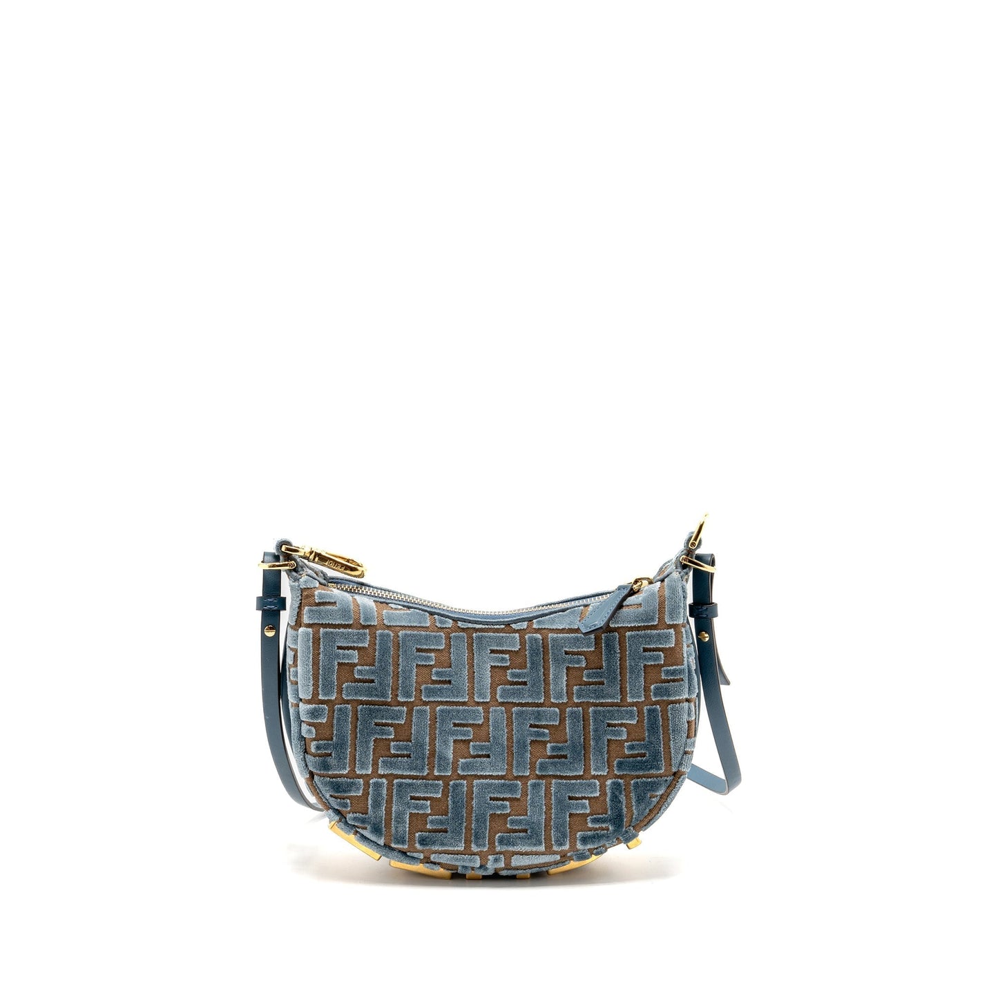 Fendi graphy Purse Jacquard Velvet Light Brown Blue Mini Travel Bag