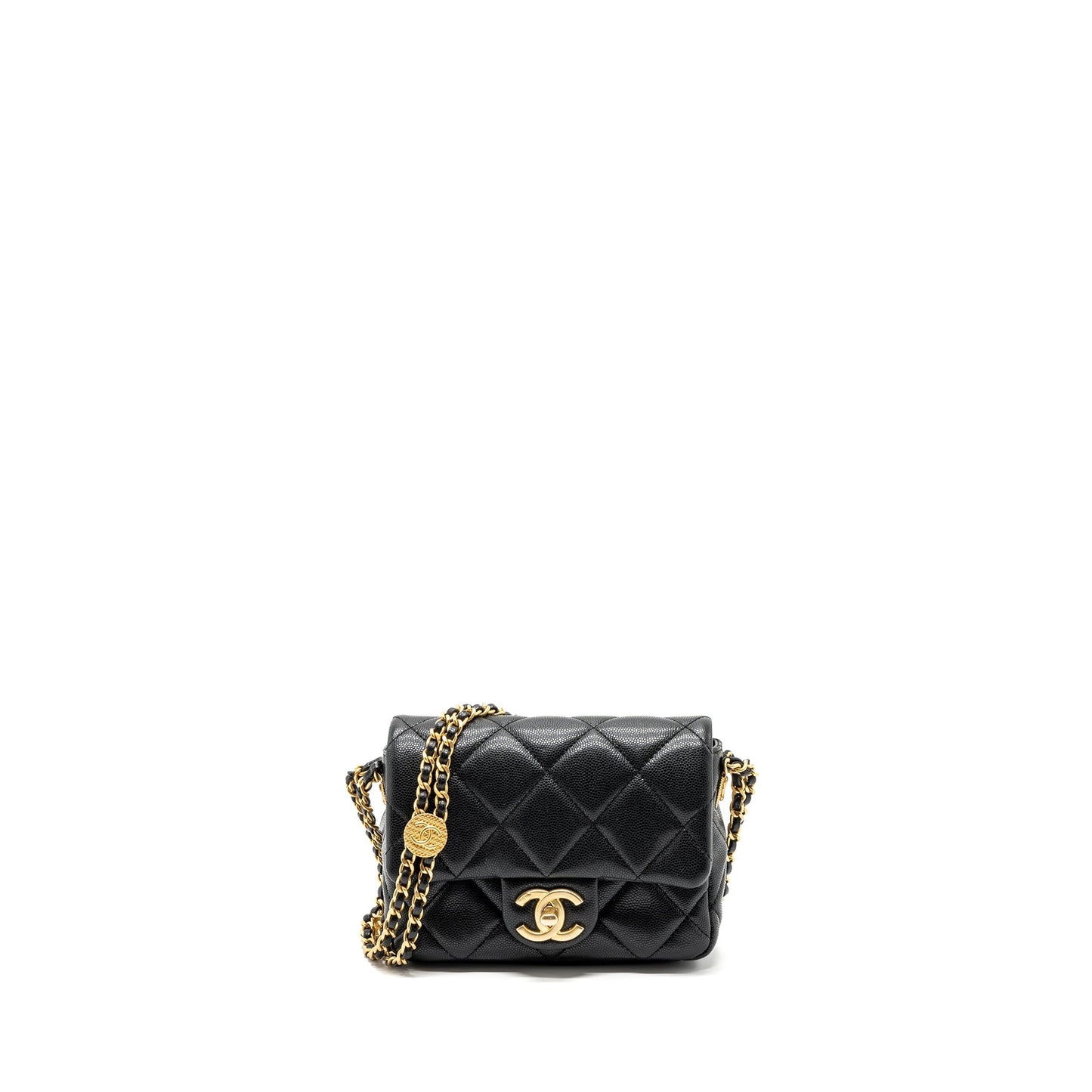 Chanel Twist Your Button Flap Caviar GHW Black Shoulder Bag