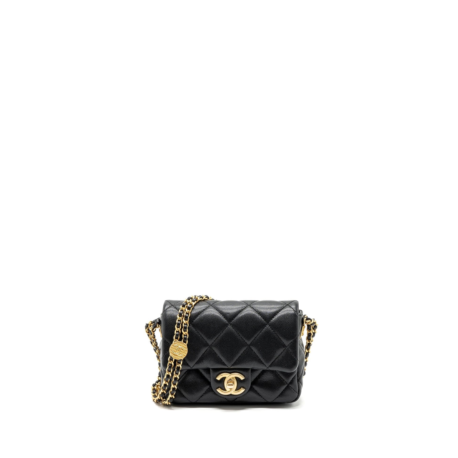 Chanel Twist Your Button Flap Caviar GHW Black Shoulder Bag