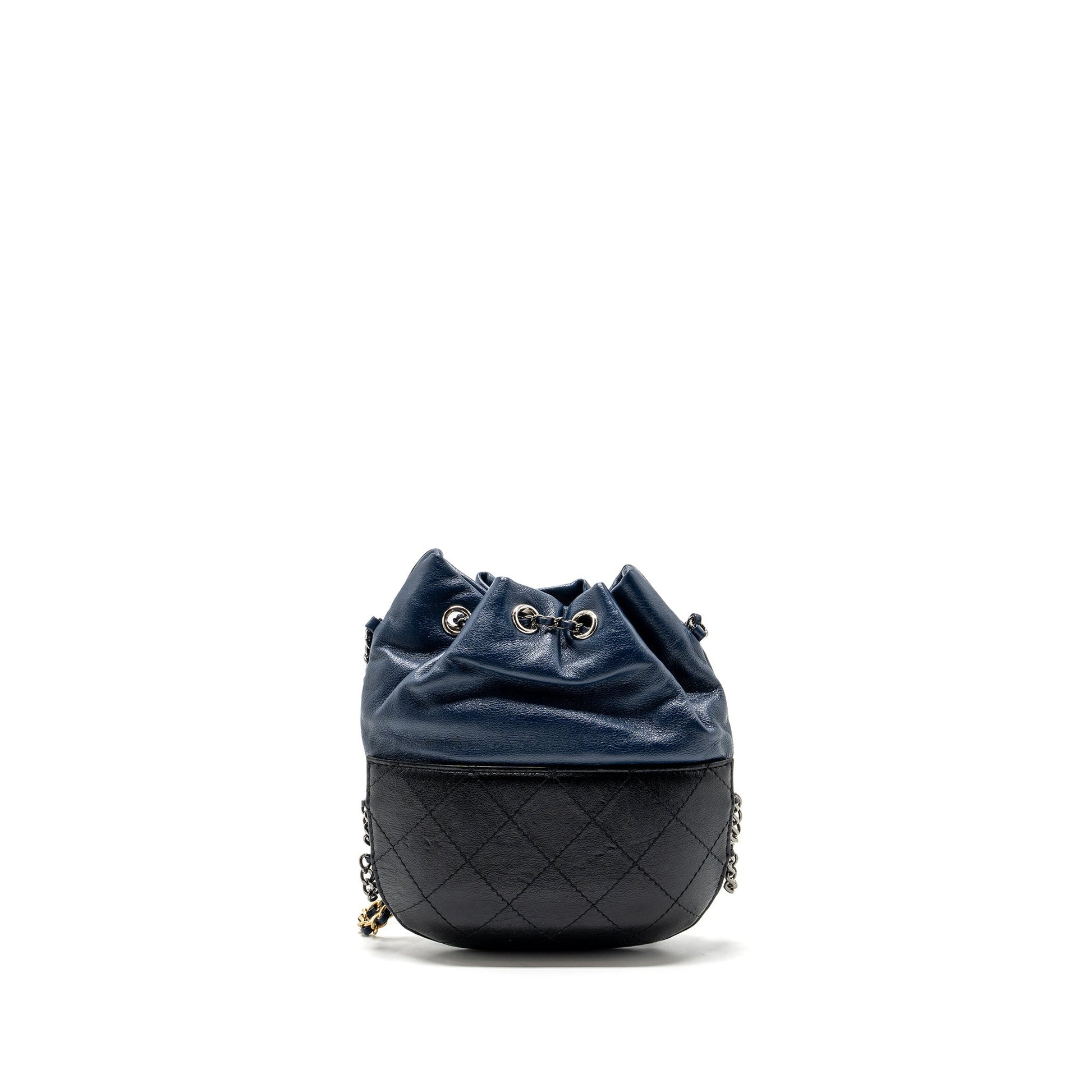 Chanel Bucket Calfskin Navy Hardware Multicolour Black Small Bucket Bag