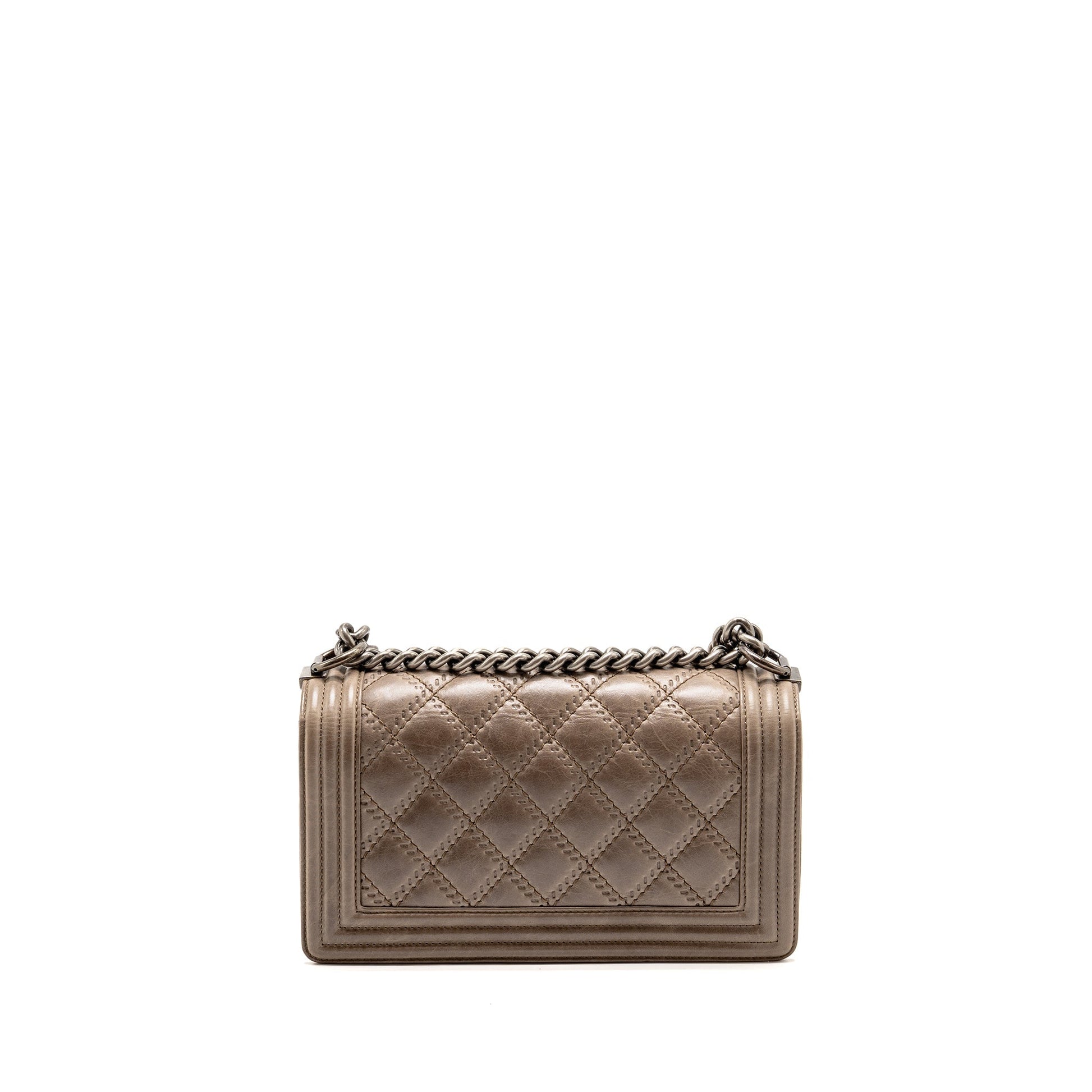 Chanel Boy Quilted Calfskin Ruthenium Hardware Grey Handbag