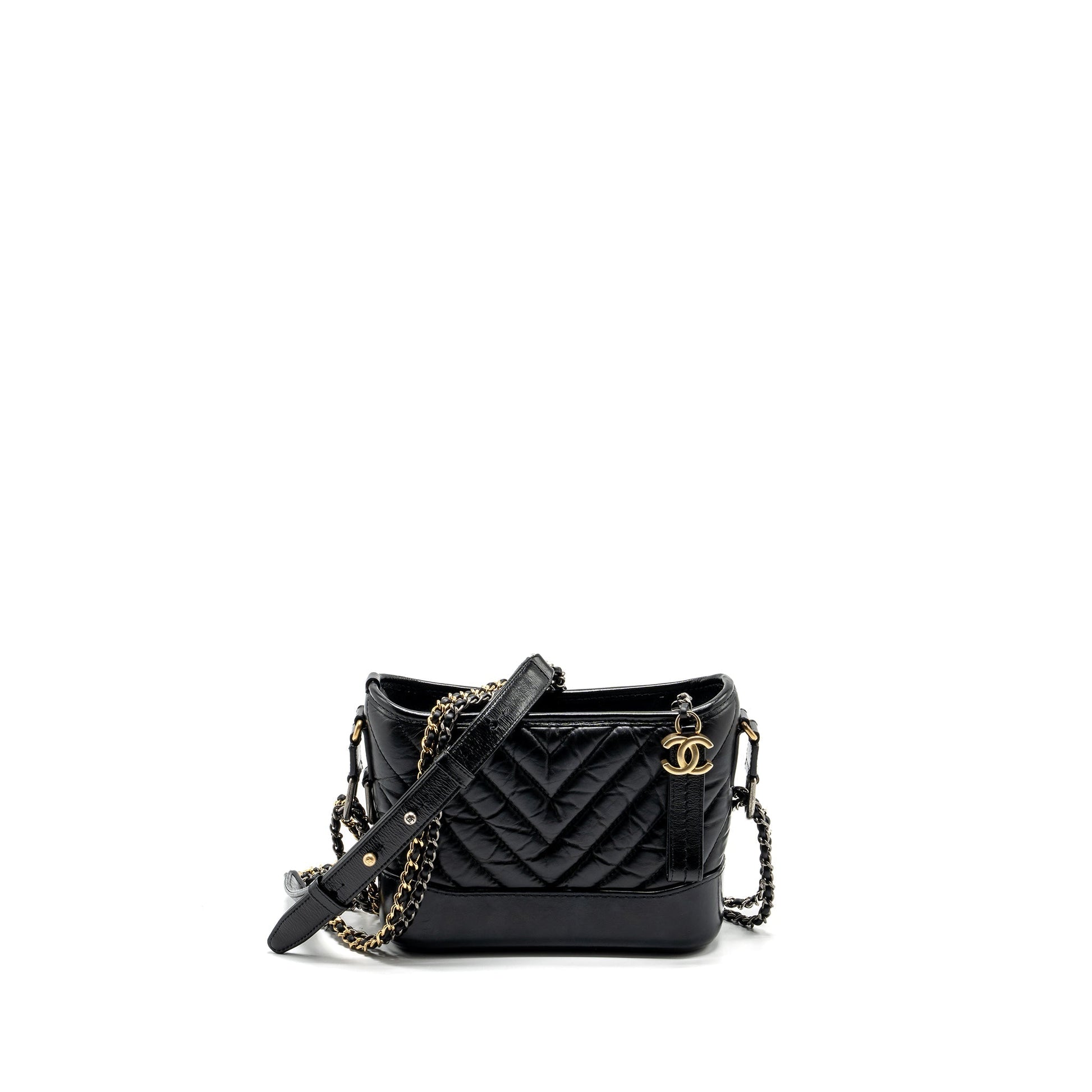Chanel Gabrielle Hobo Chevron Aged Calfskin Hardware Multicolour Black Small Shoulder Bag Hardware 2