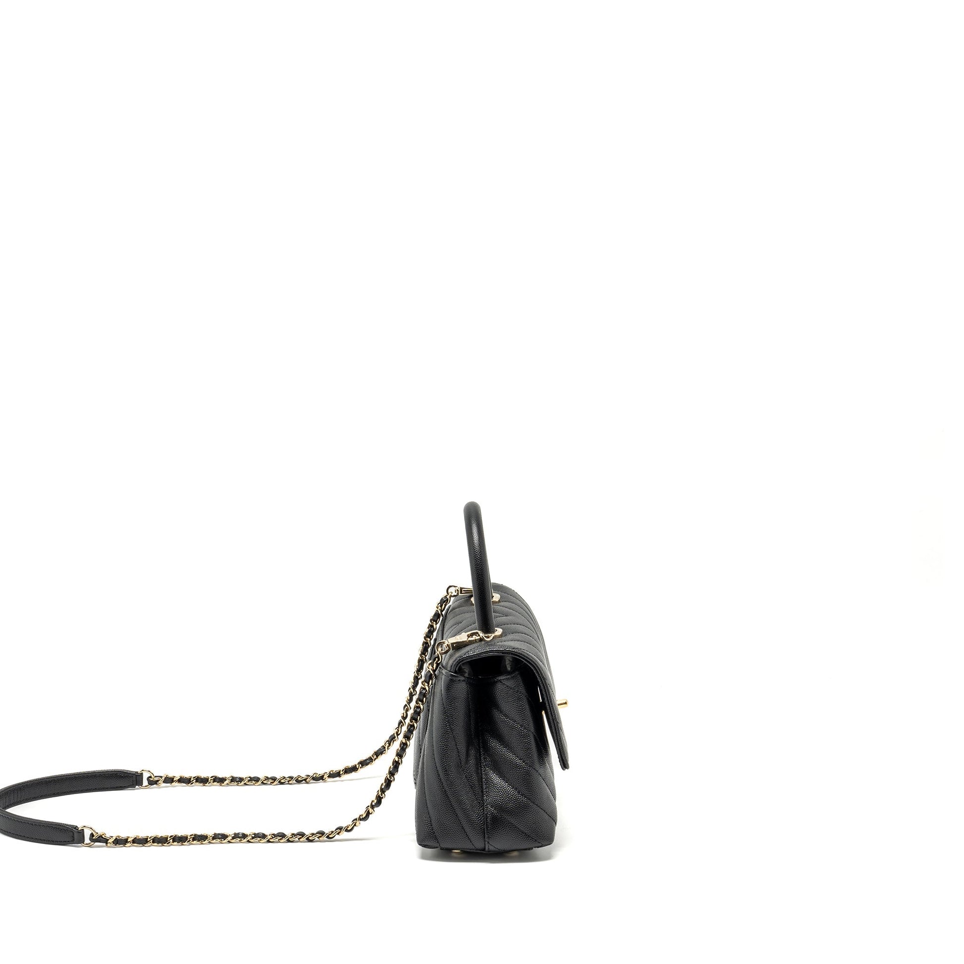Chanel Coco Handle Chevron Caviar LGHW Black Small Handbag Lghw 1