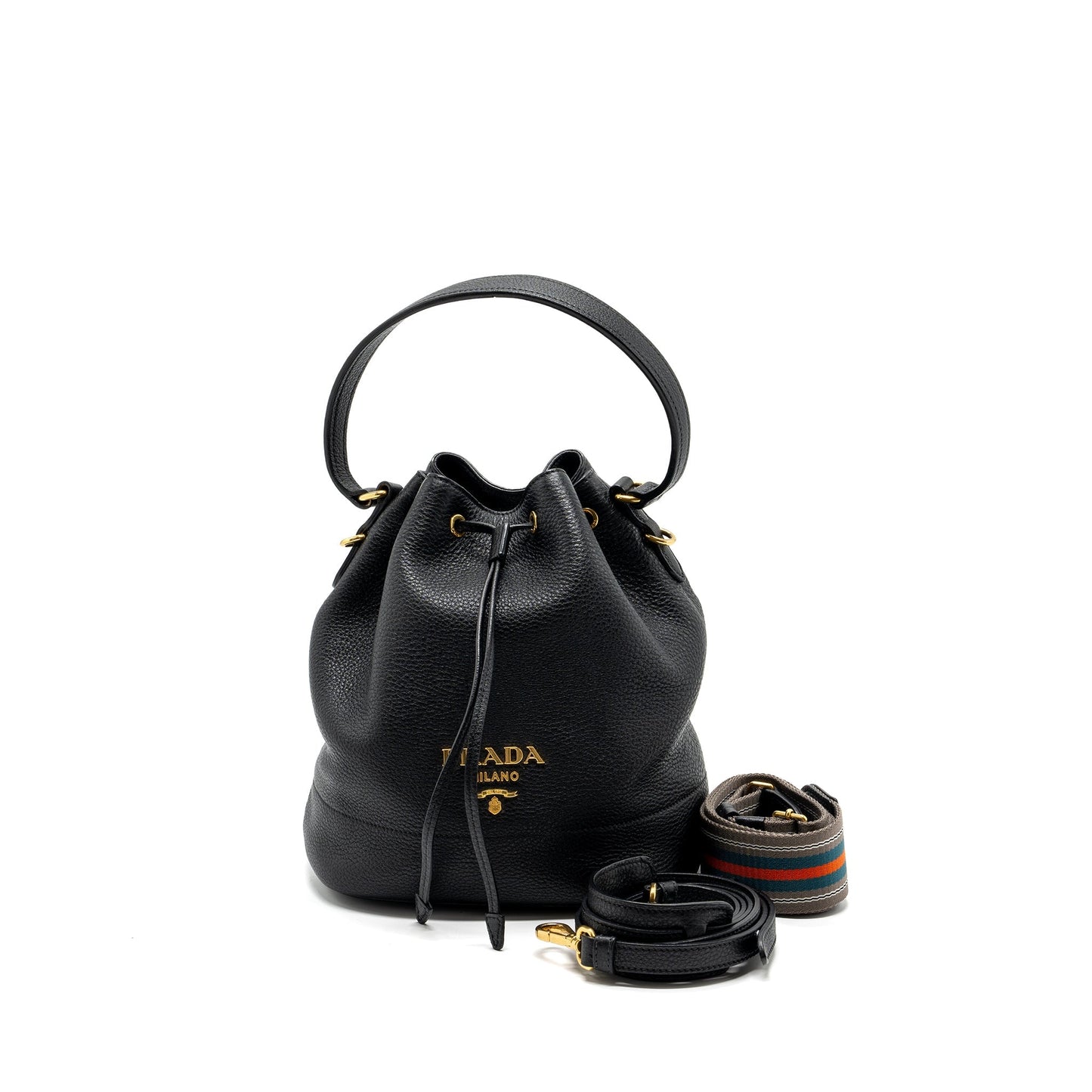 Prada Secchiello Purse Grained Calfskin Handbag Black Bucket Bucket Bag