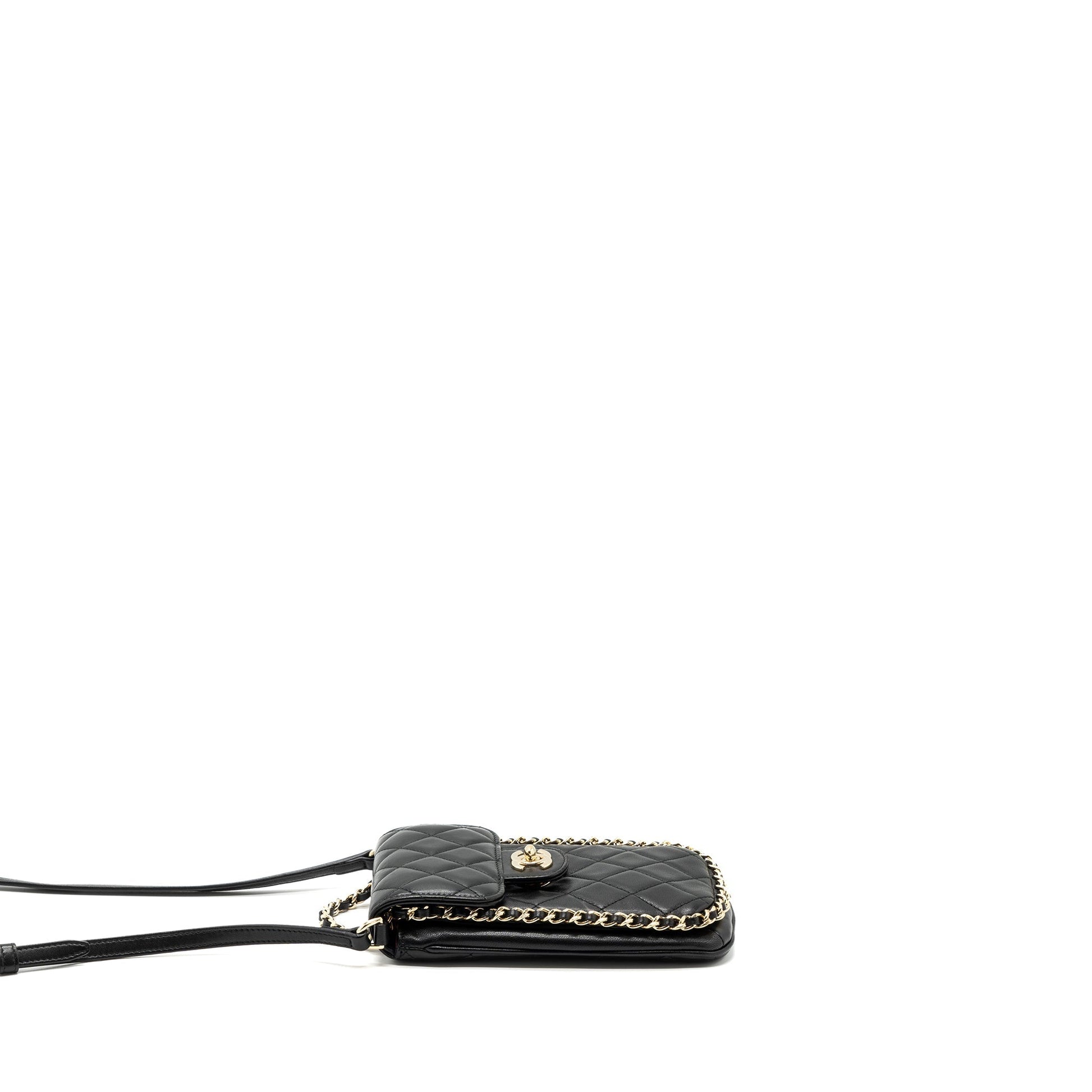 Chanel Phone Holder Lambskin LGHW Black Handbag