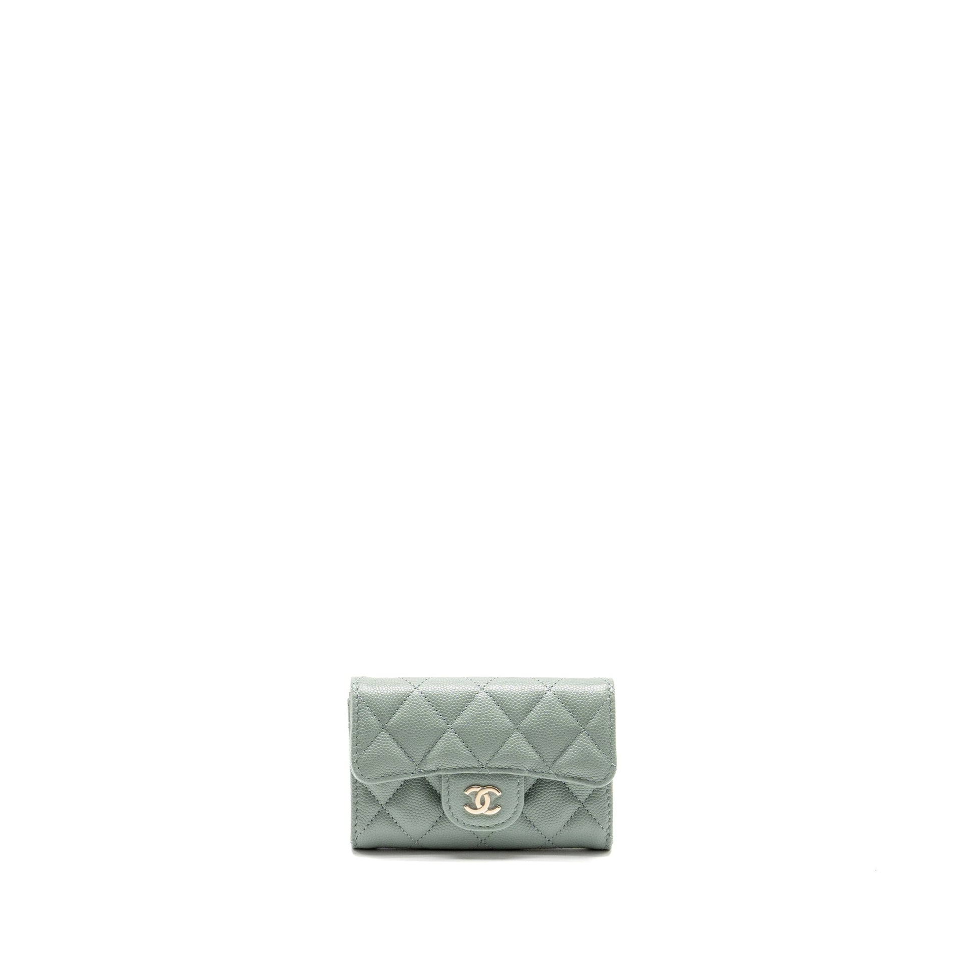 Chanel Classic Flap Card Holder Caviar Light Green Wallet Case