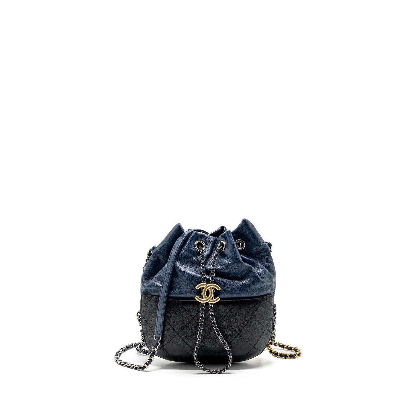 Chanel Bucket Calfskin Navy Hardware Multicolour Black Small Bucket Bag
