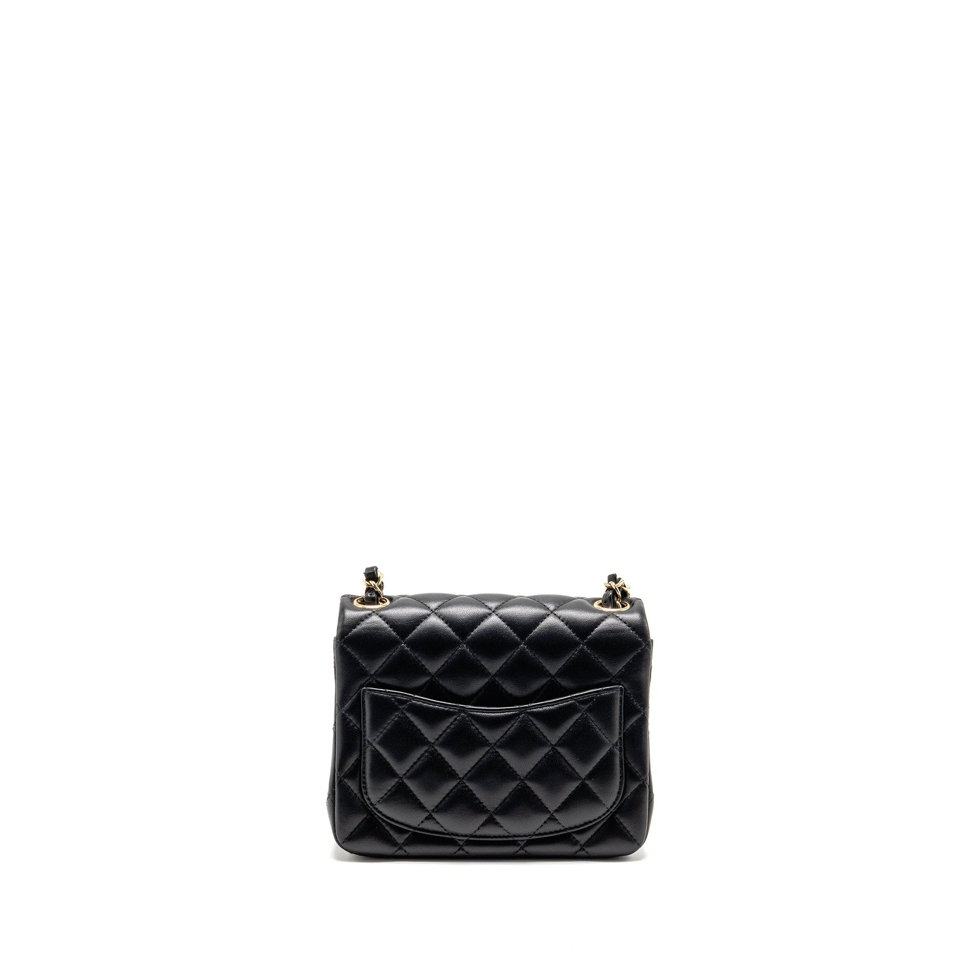 Chanel Square Flap Lambskin LGHW Microchip Black Shoulder Bag 12