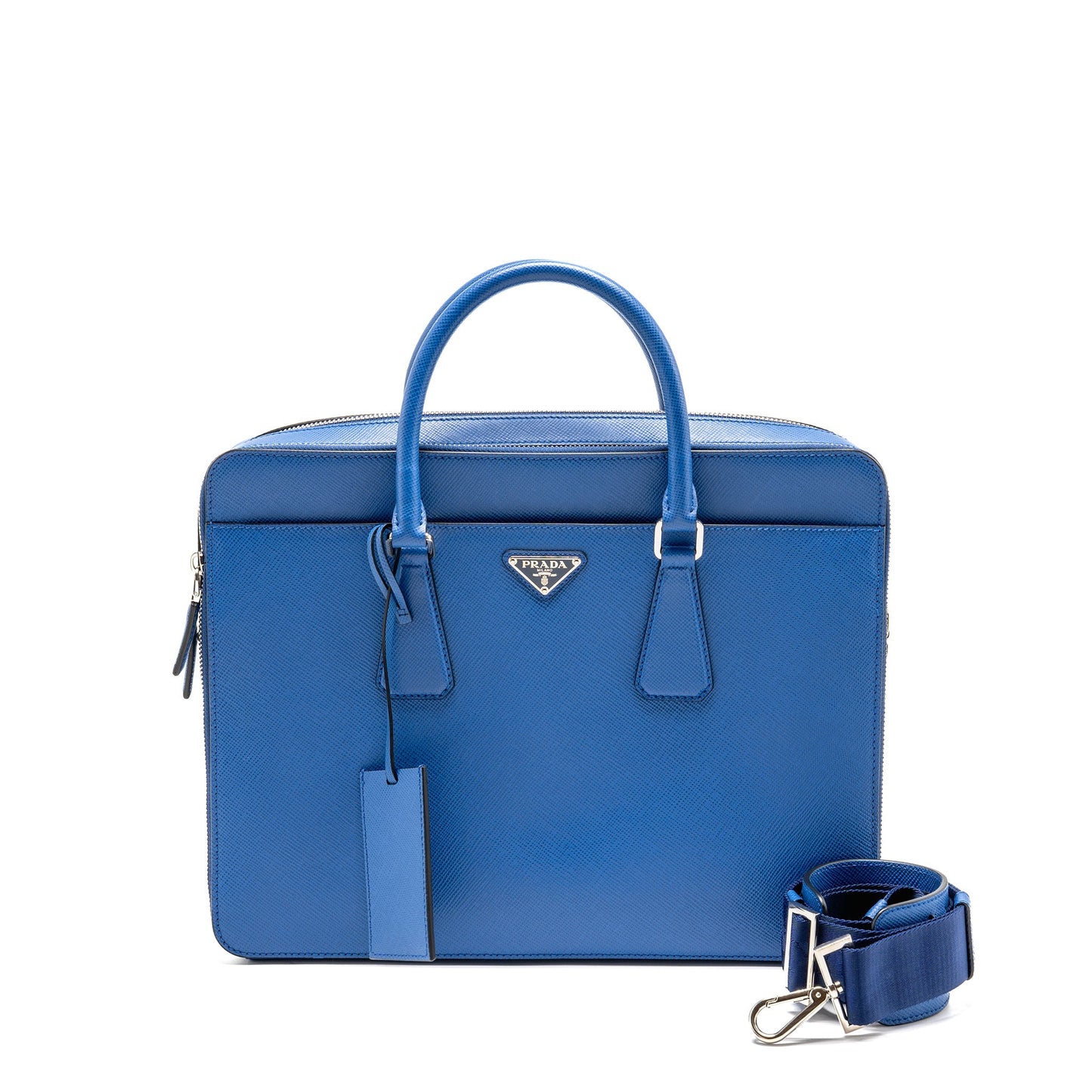 Prada Saffiano Briefcase Azzurro Handbag Travel Bag