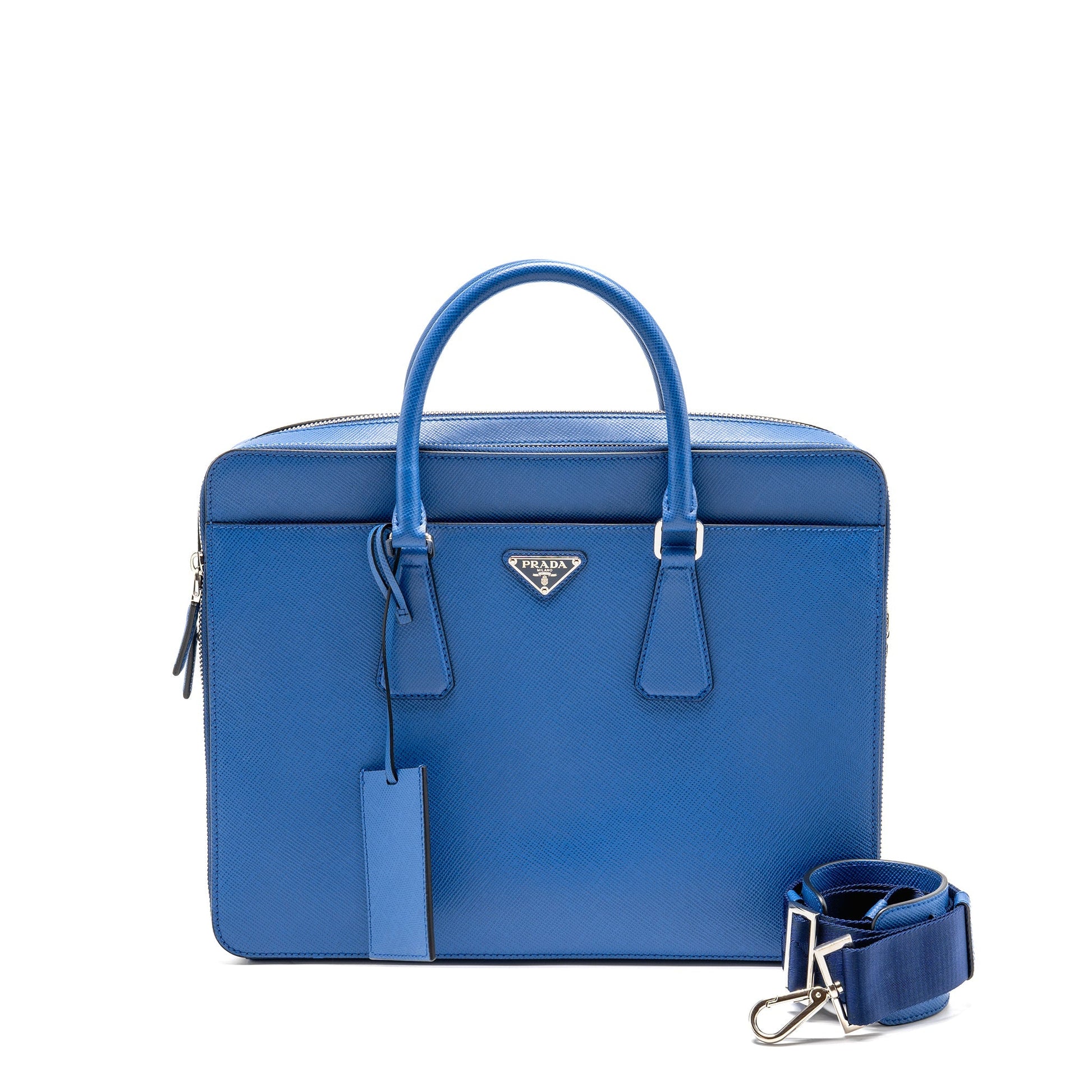 Prada Saffiano Briefcase Azzurro Handbag Travel Bag