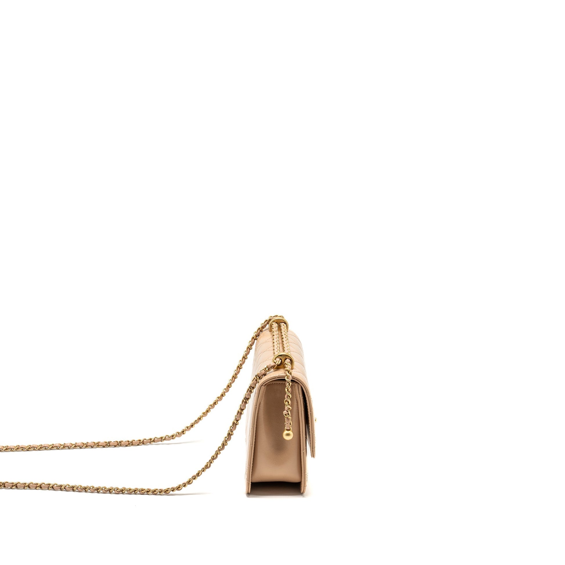 Chanel 21A Crush Flap Calfskin GHW Microchip Gold Beige Shoulder Bag