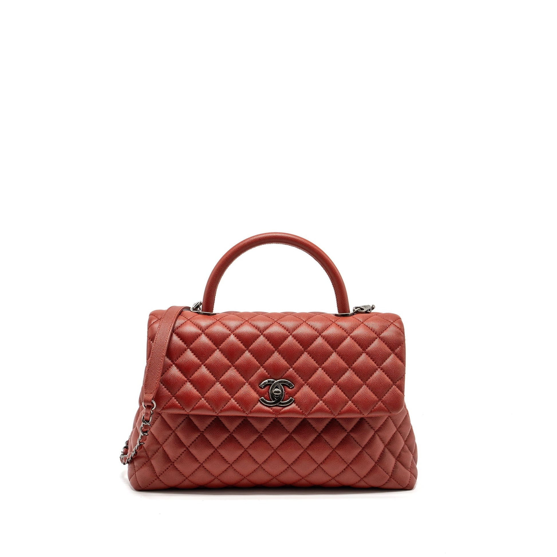 Chanel Coco Handle Caviar Dark Ruthenium Hardware Red Handbag