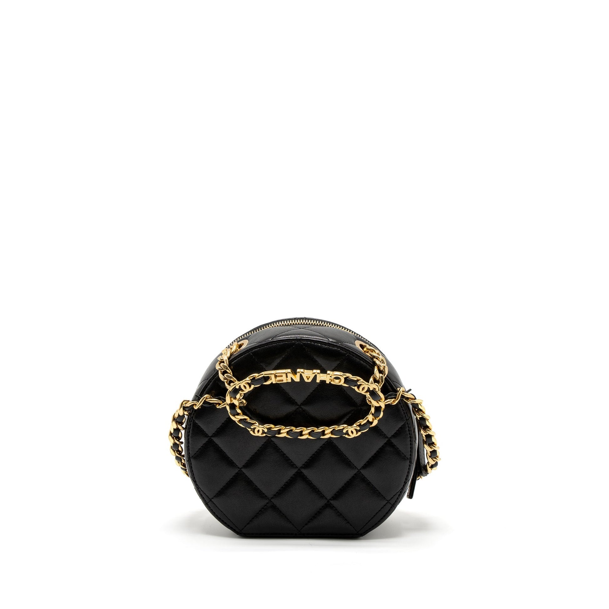 Chanel Round Vanity Round Handle Lambskin GHW Black Crossbody Bag