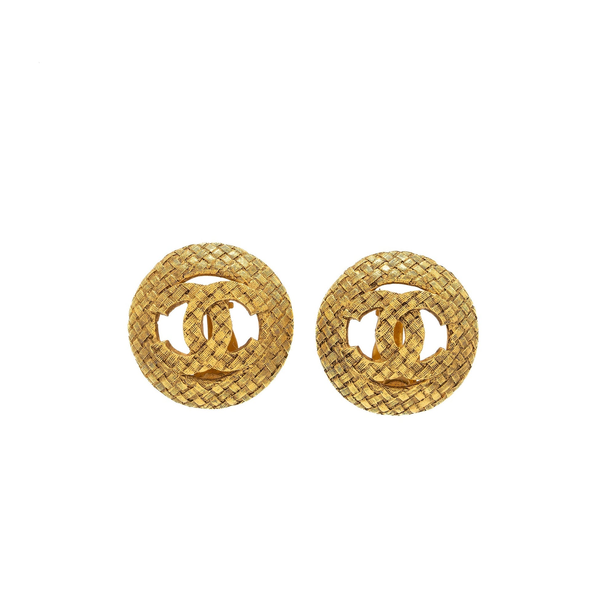 Chanel Giant CC Round Ear Clip Brushed Gold Handbag