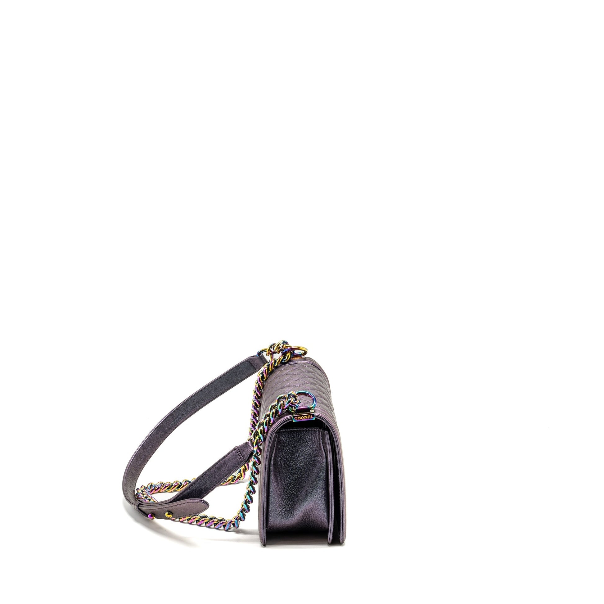 Chanel Boy GoatSkin Iridescent Purple Hardware Multicolour Handbag