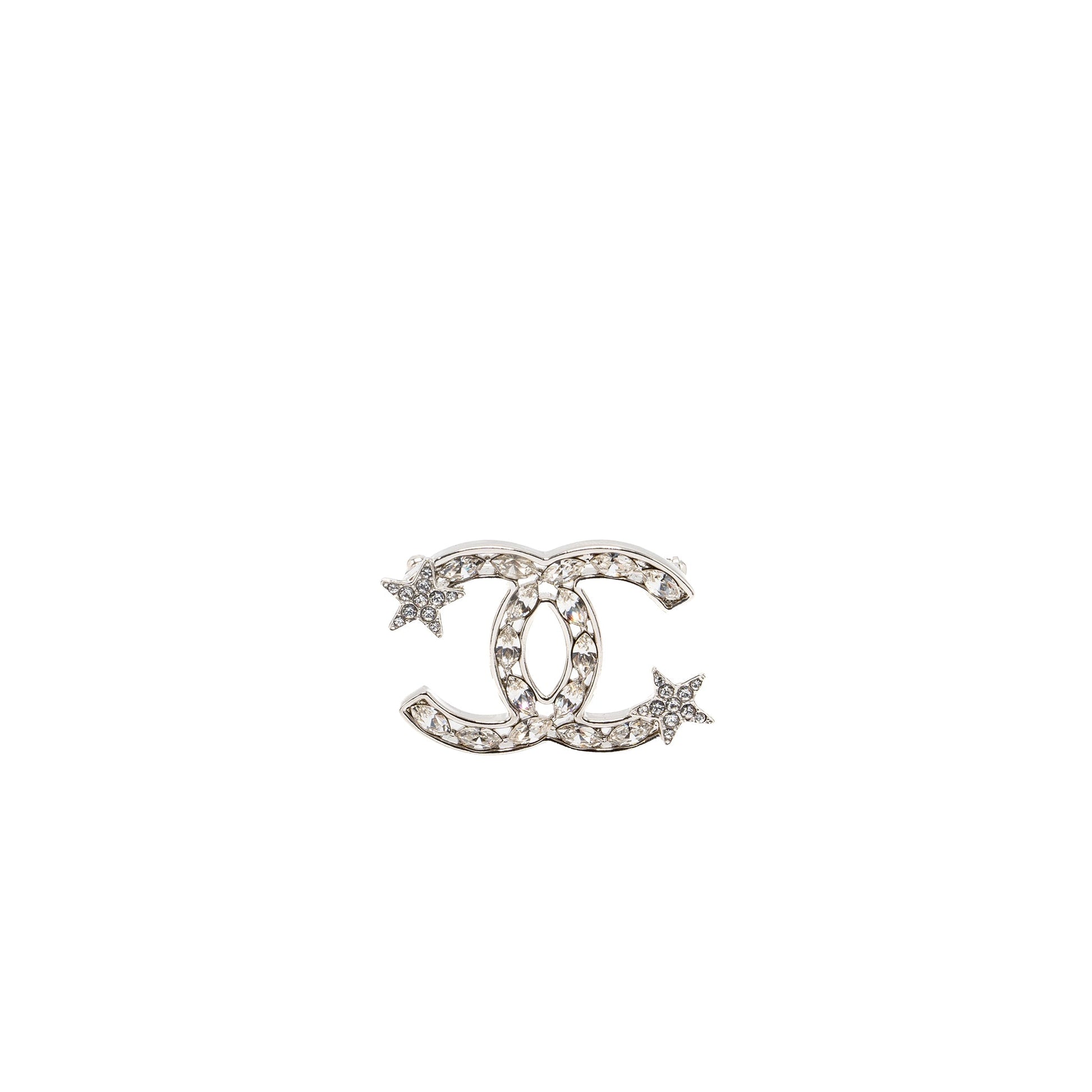 Chanel cc logo star brooch crystal Tone Silver Handbag