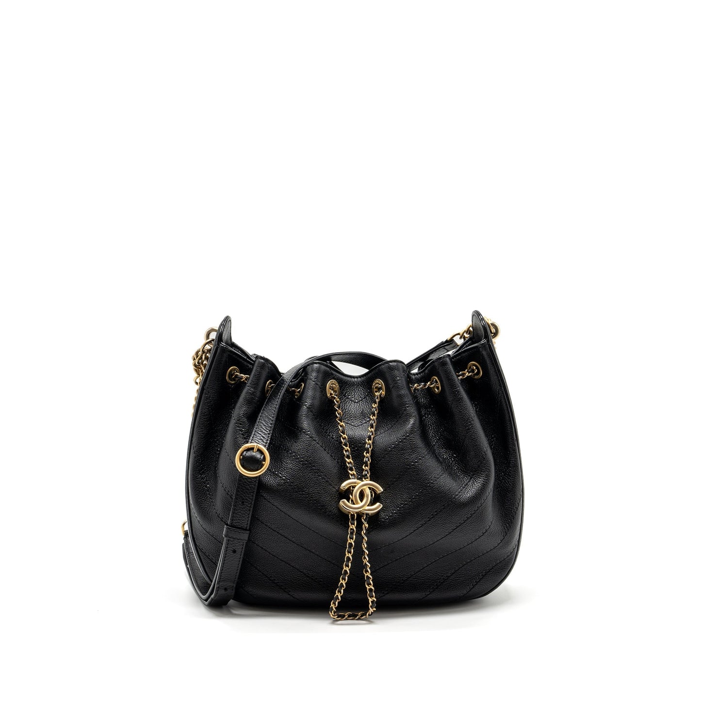 Chanel chevron bucket grained calfskin GHW Black Bucket Bag Ghw 1