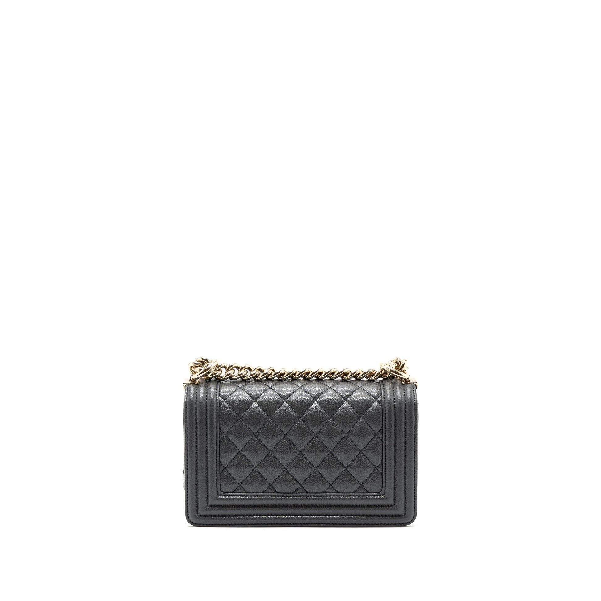 Chanel boy caviar LGHW microchip Grey Small Handbag