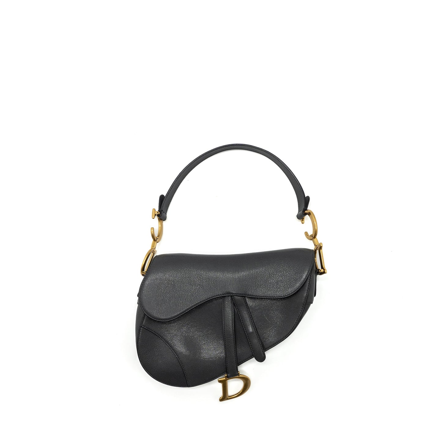 Dior Saddle Purse Goatskin Dark Grey Handbag Medium Travel Bag