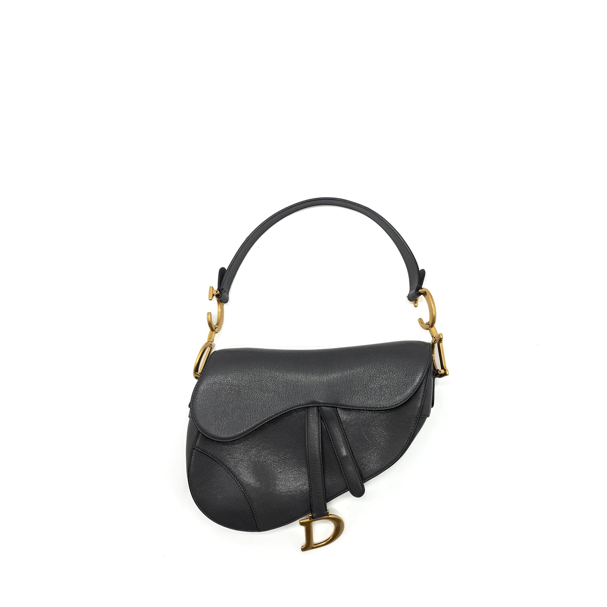 Dior Saddle Purse Goatskin Dark Grey Handbag Medium Travel Bag