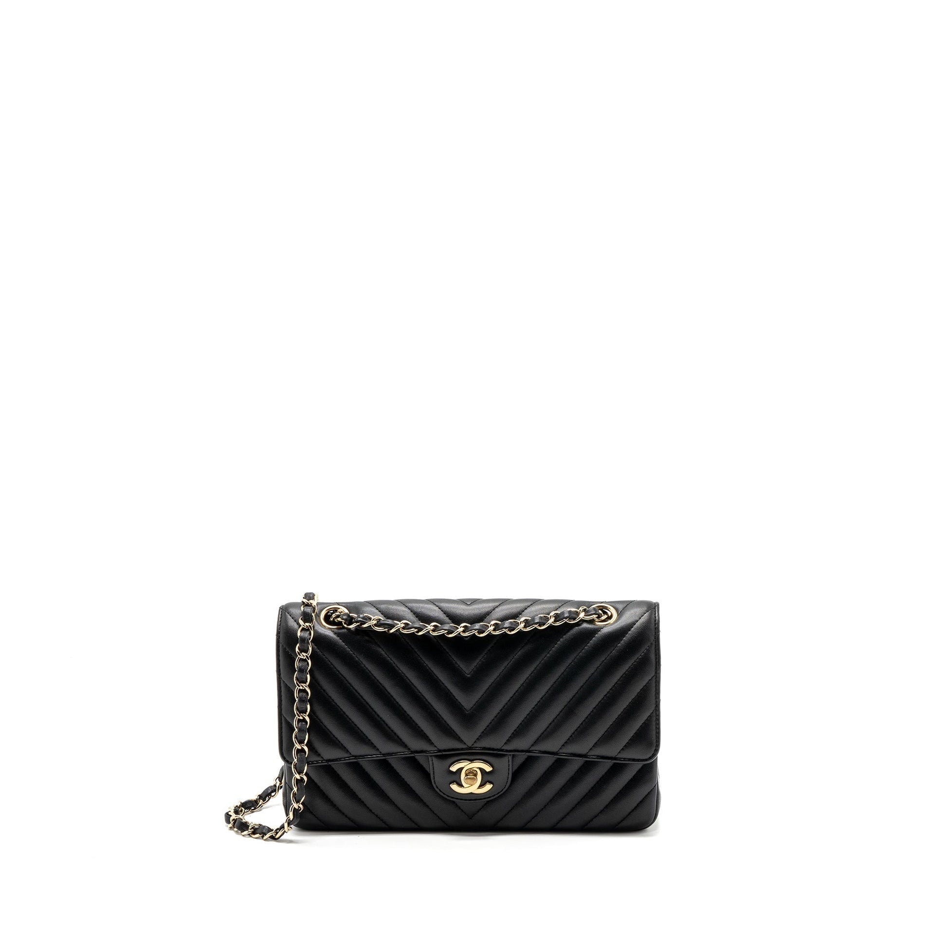 Chanel Classic Double Flap Lambskin Chevron LGHW Black Shoulder Bag