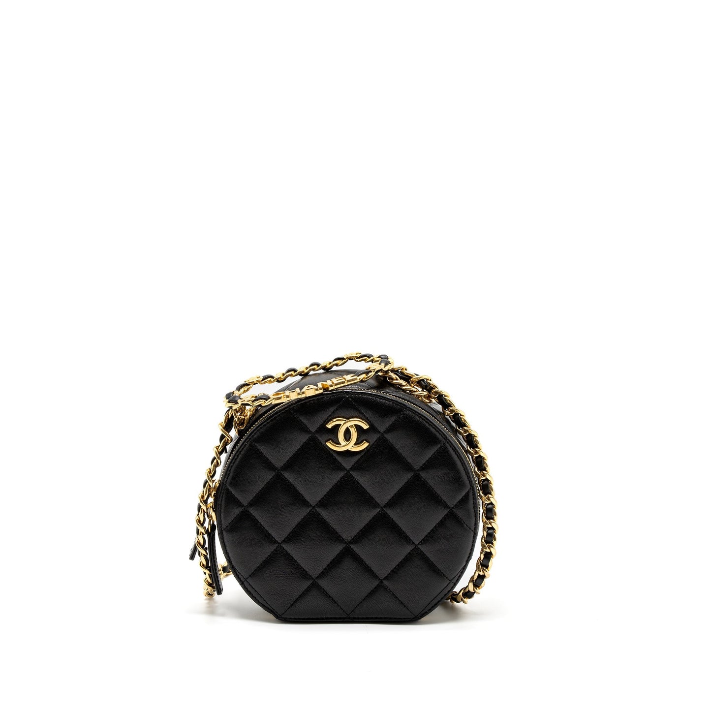 Chanel Round Vanity Round Handle Lambskin GHW Black Crossbody Bag
