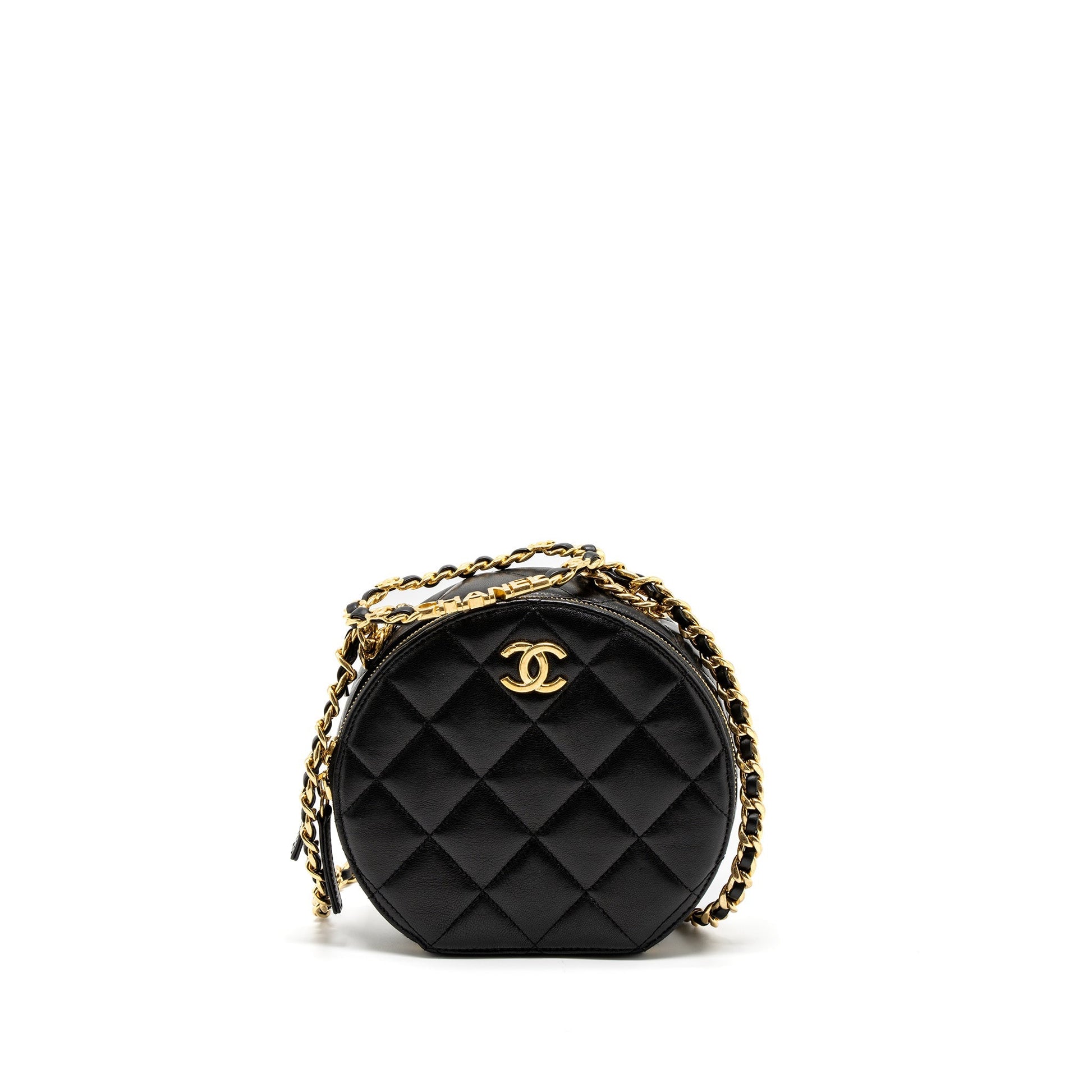 Chanel Round Vanity Round Handle Lambskin GHW Black Crossbody Bag