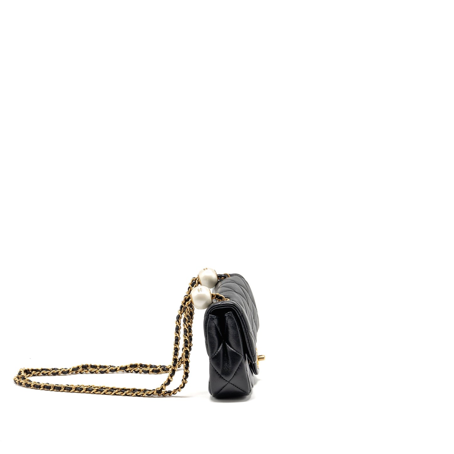 Chanel 24s Pearl Adjustable Flap Lambskin GHW Black Shoulder Bag