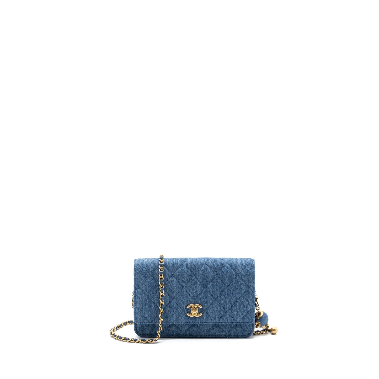 Chanel 22C Pearl Crush on Denim GHW Blue Wallet Case