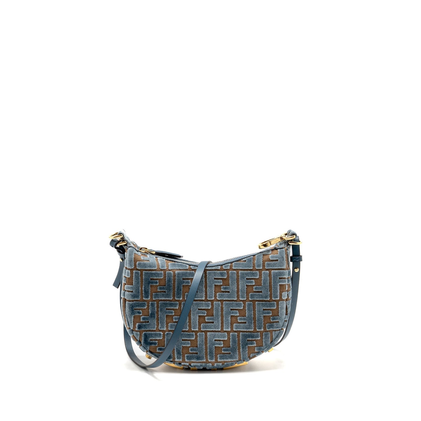 Fendi graphy Purse Jacquard Velvet Light Brown Blue Mini Travel Bag