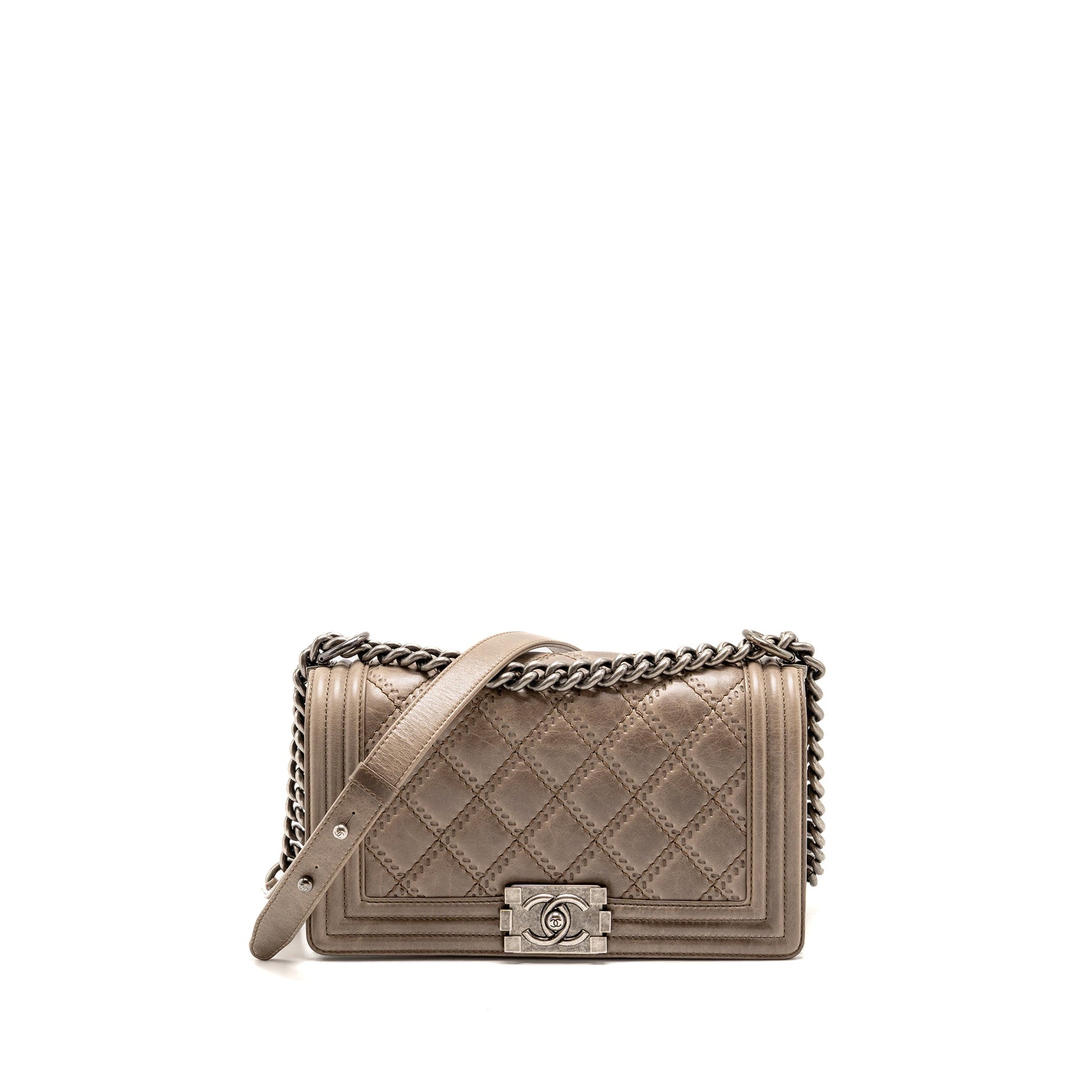 Chanel Boy Quilted Calfskin Ruthenium Hardware Grey Handbag