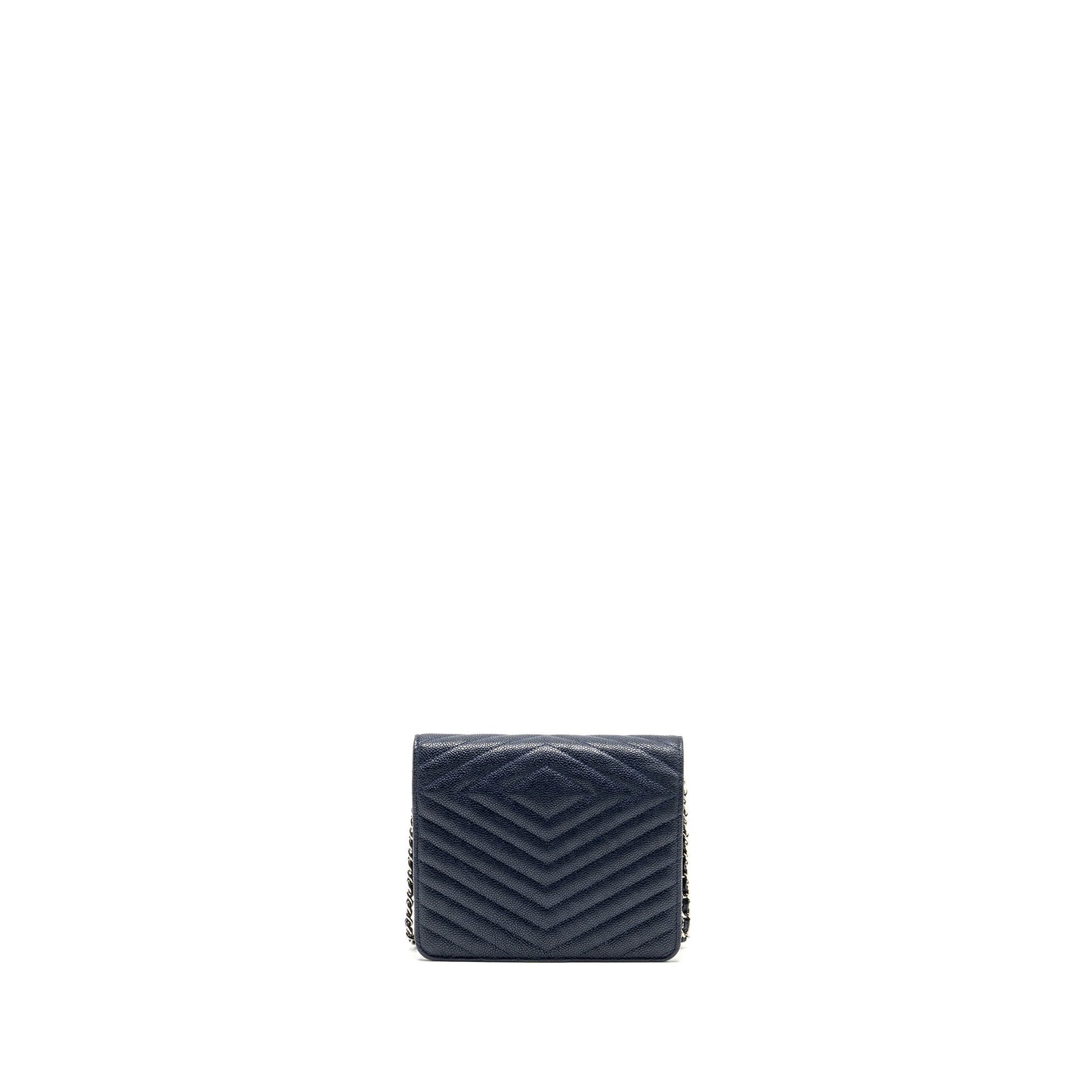 Chanel Square Chevron On Navy Caviar Navy Wallet Case