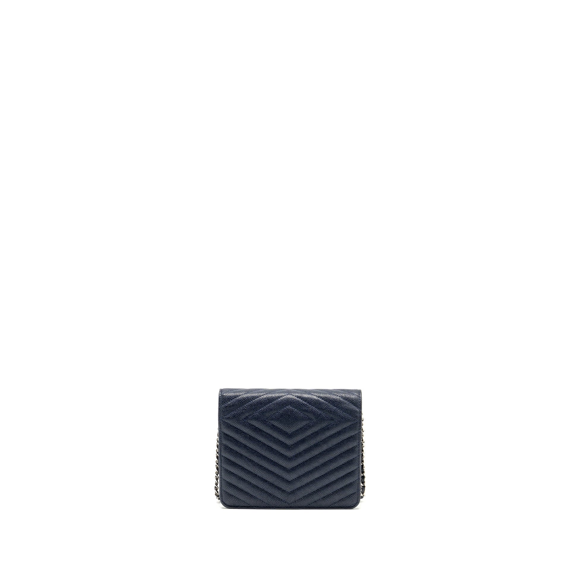 Chanel Square Chevron On Navy Caviar Navy Wallet Case