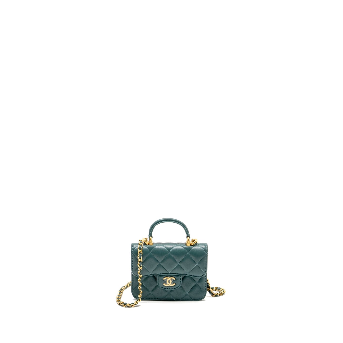 Chanel top handle flap lambskin GHW Green Shoulder Bag