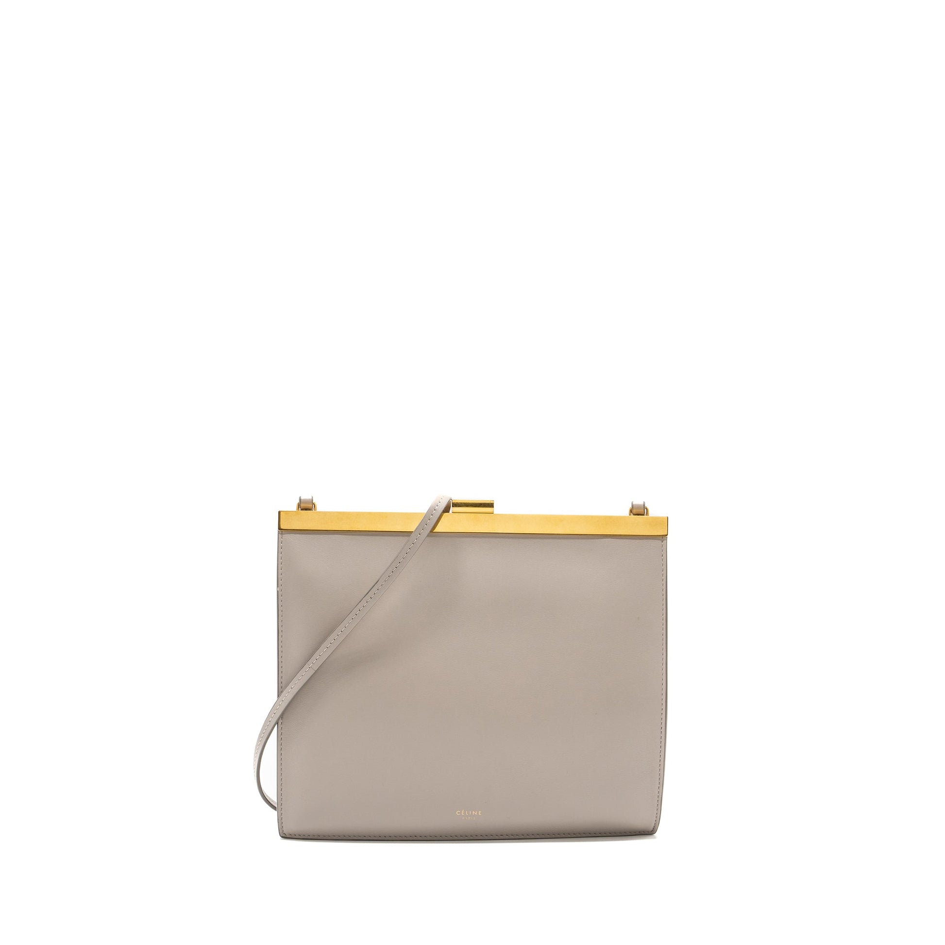 Celine Clasp Purse Light Grey Handbag Leather Mini Travel Bag