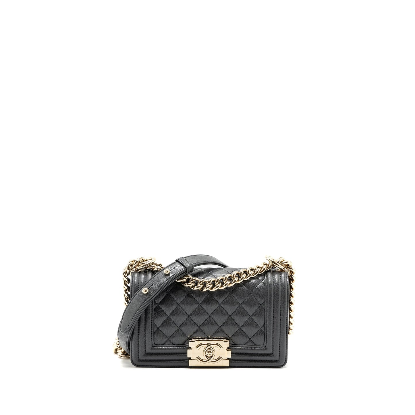 Chanel boy caviar LGHW microchip Grey Small Handbag