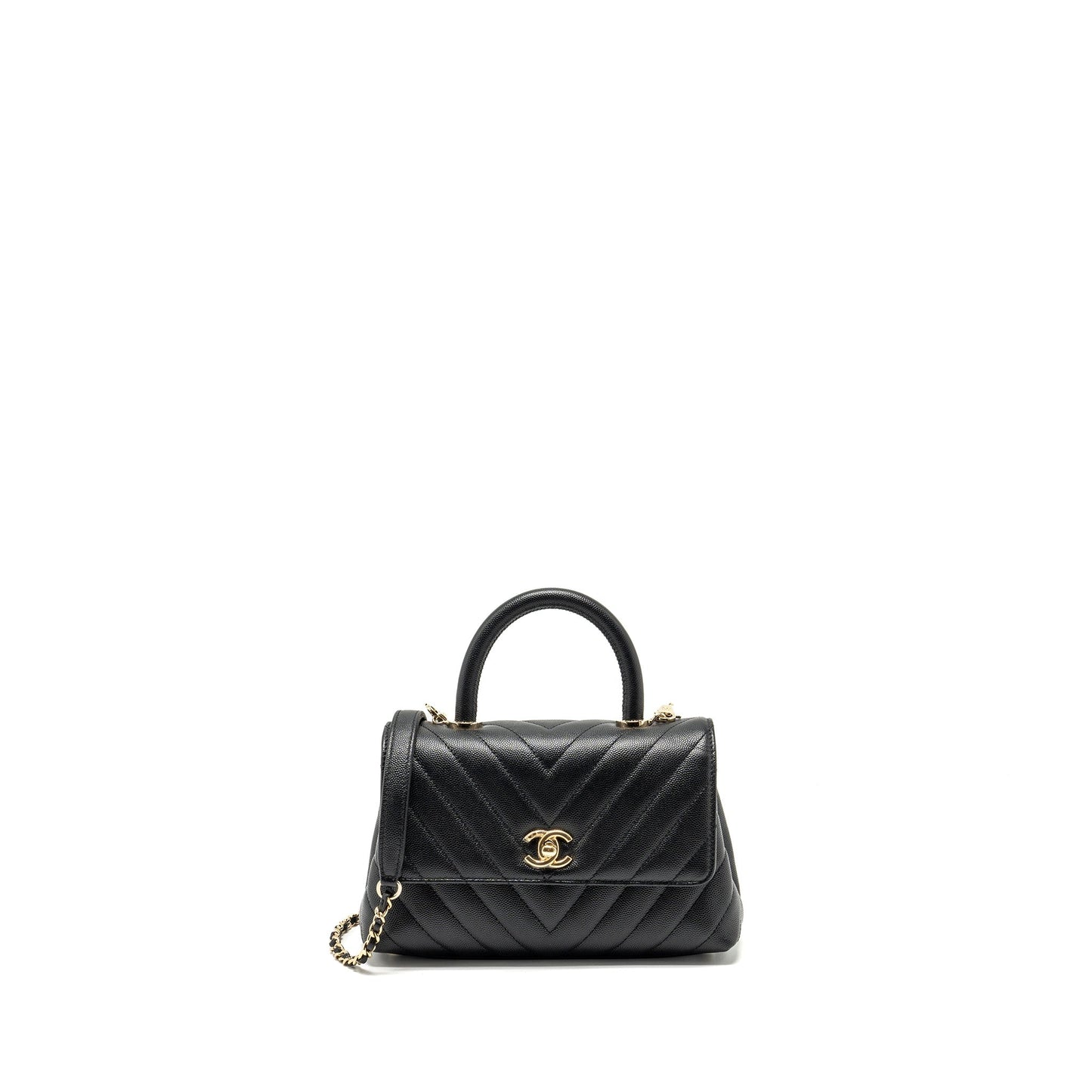 Chanel Coco Handle Chevron Caviar LGHW Black Small Handbag Lghw 1