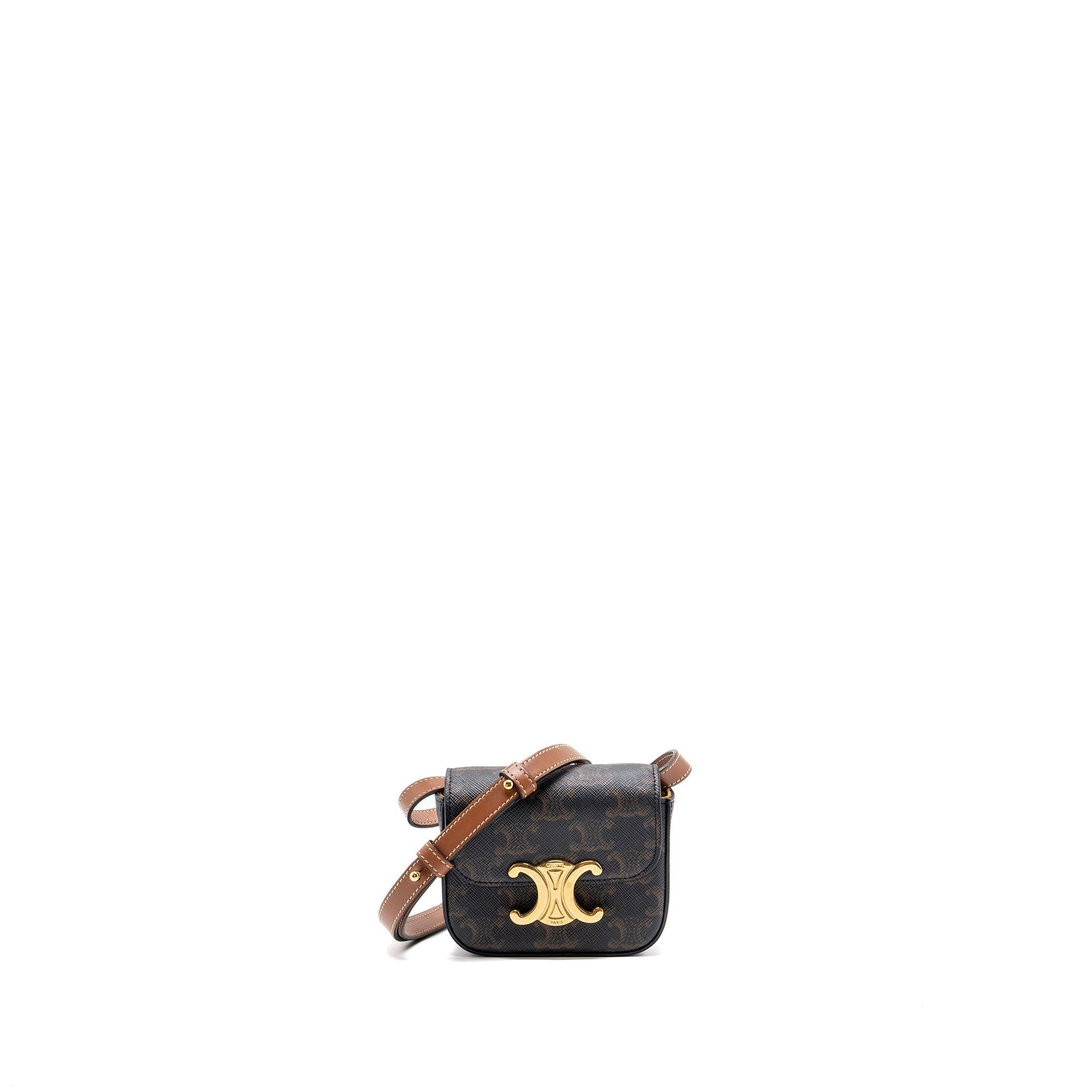 Celine Claude Triomphe Calfskin Handbag Canvas Tan Travel Bag