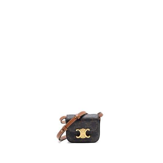 Celine Claude Triomphe Calfskin Handbag Canvas Tan Travel Bag