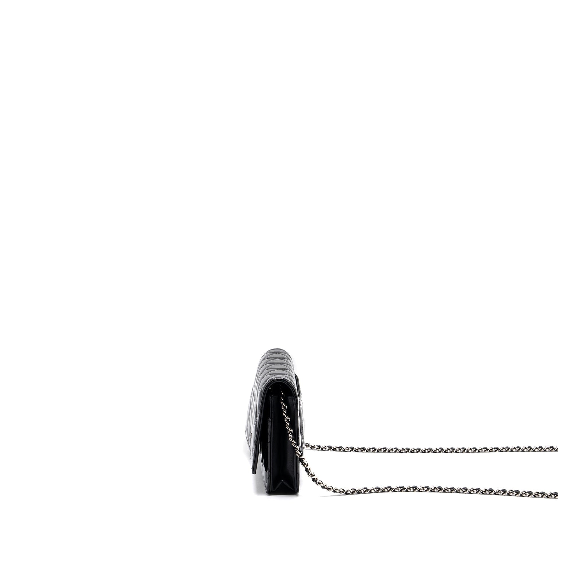 Chanel Classic On Patent SHW Black Wallet Case Shw 1