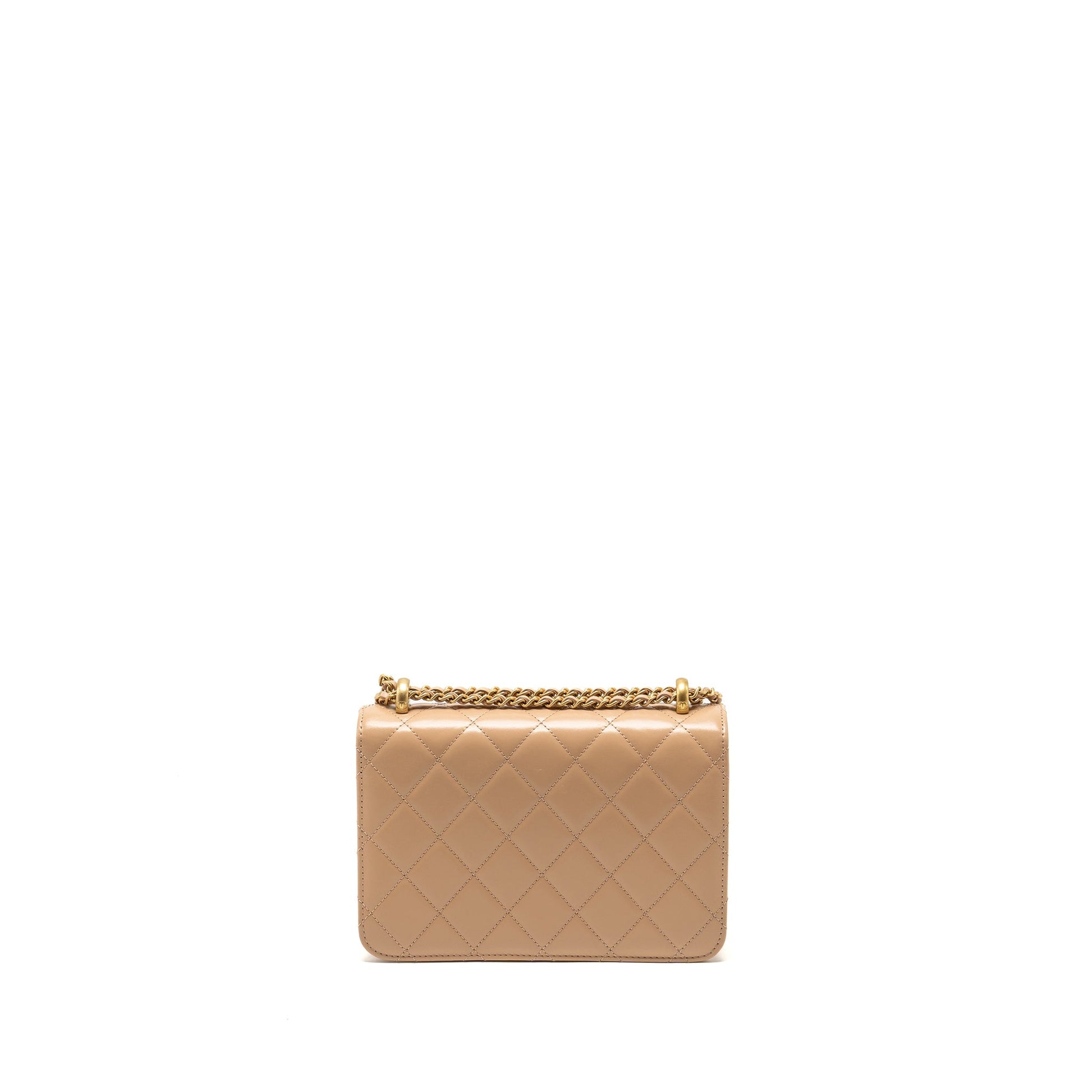 Chanel 21A Crush Flap Calfskin GHW Microchip Gold Beige Shoulder Bag