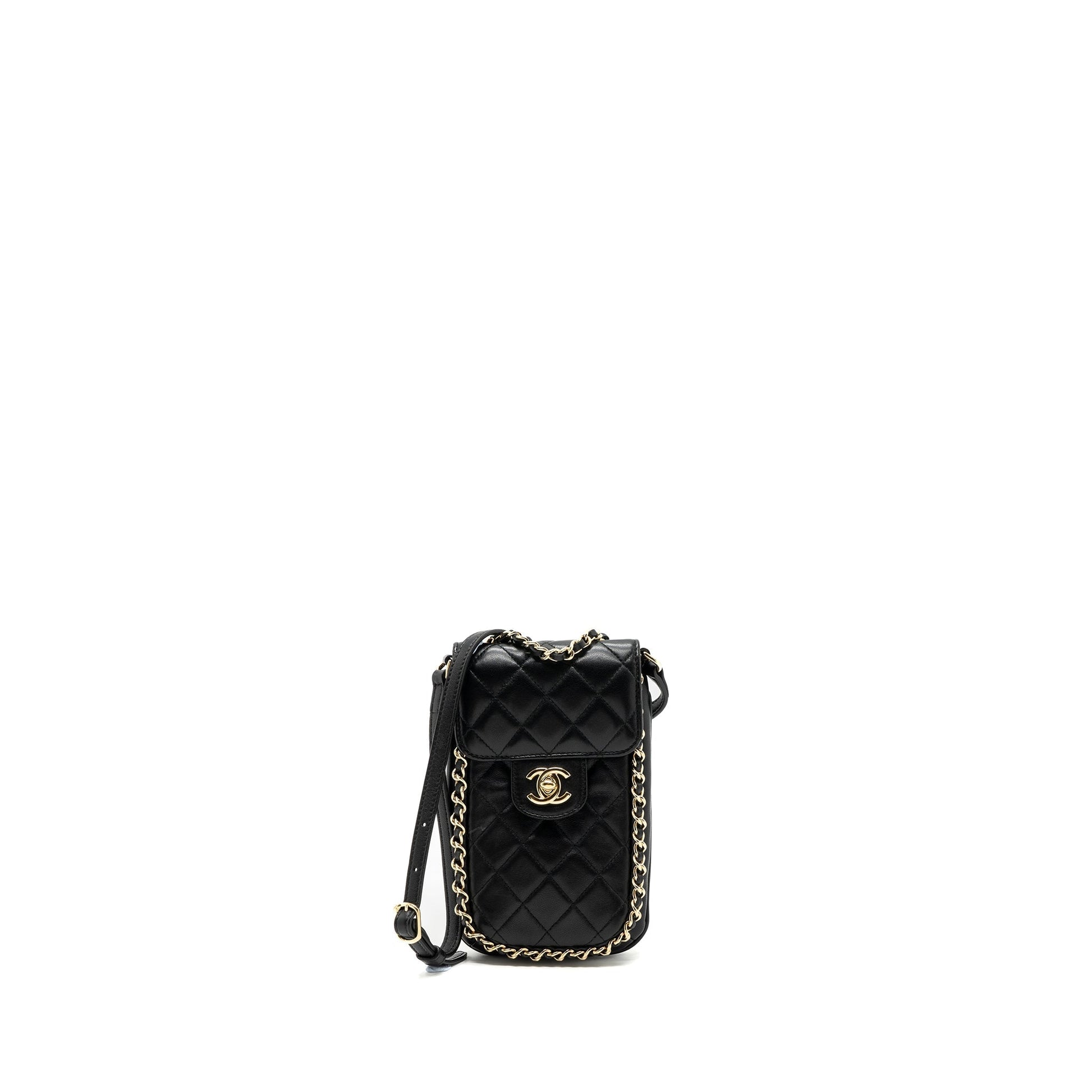 Chanel Phone Holder Lambskin LGHW Black Handbag