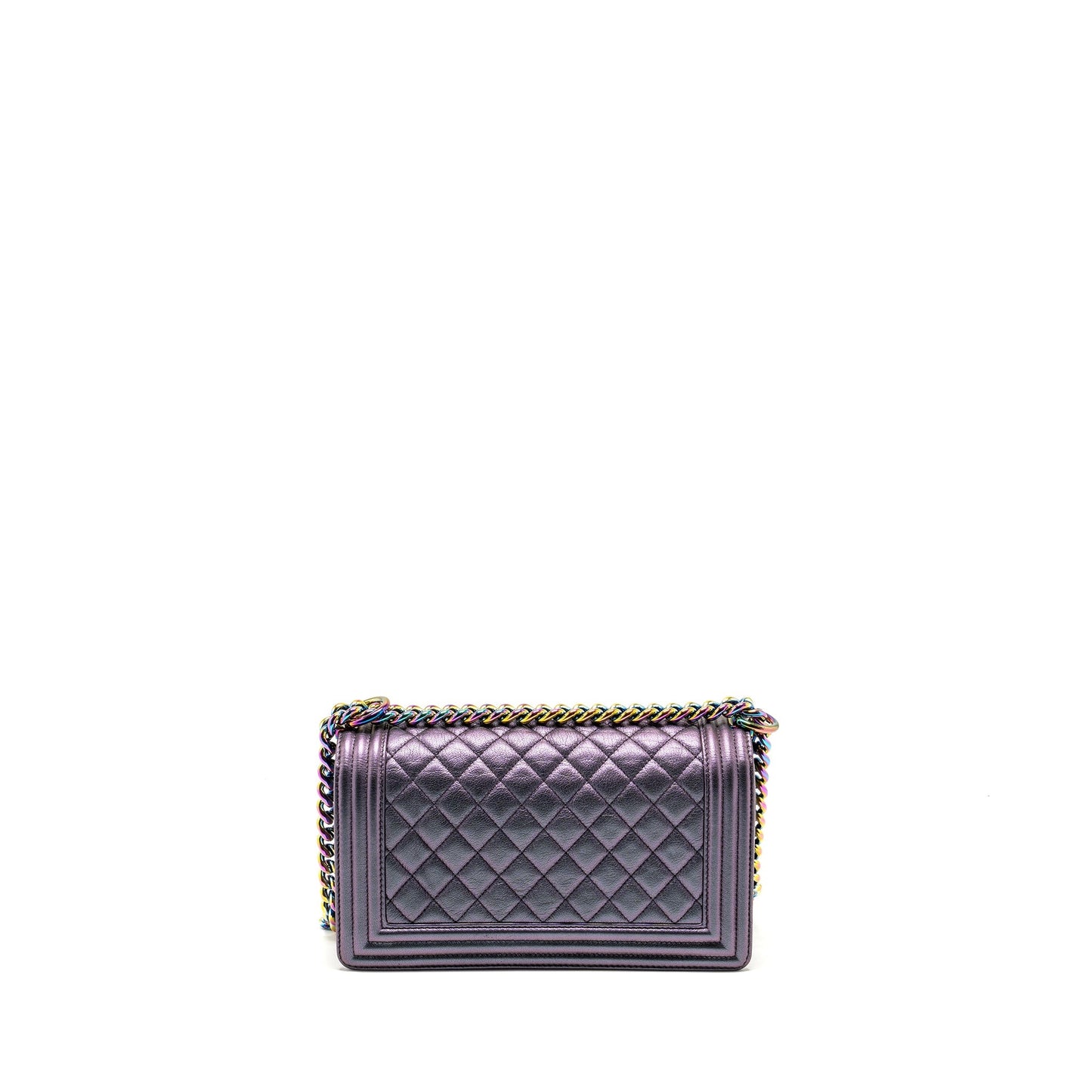 Chanel Boy GoatSkin Iridescent Purple Hardware Multicolour Handbag