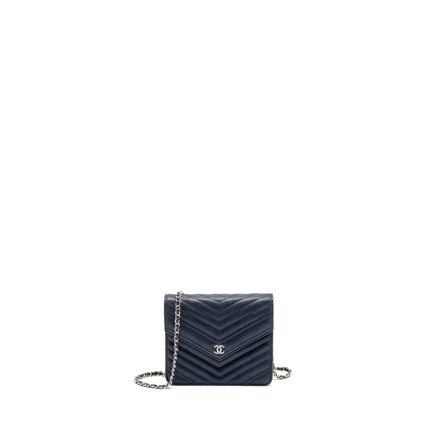 Chanel Square Chevron On Navy Caviar Navy Wallet Case