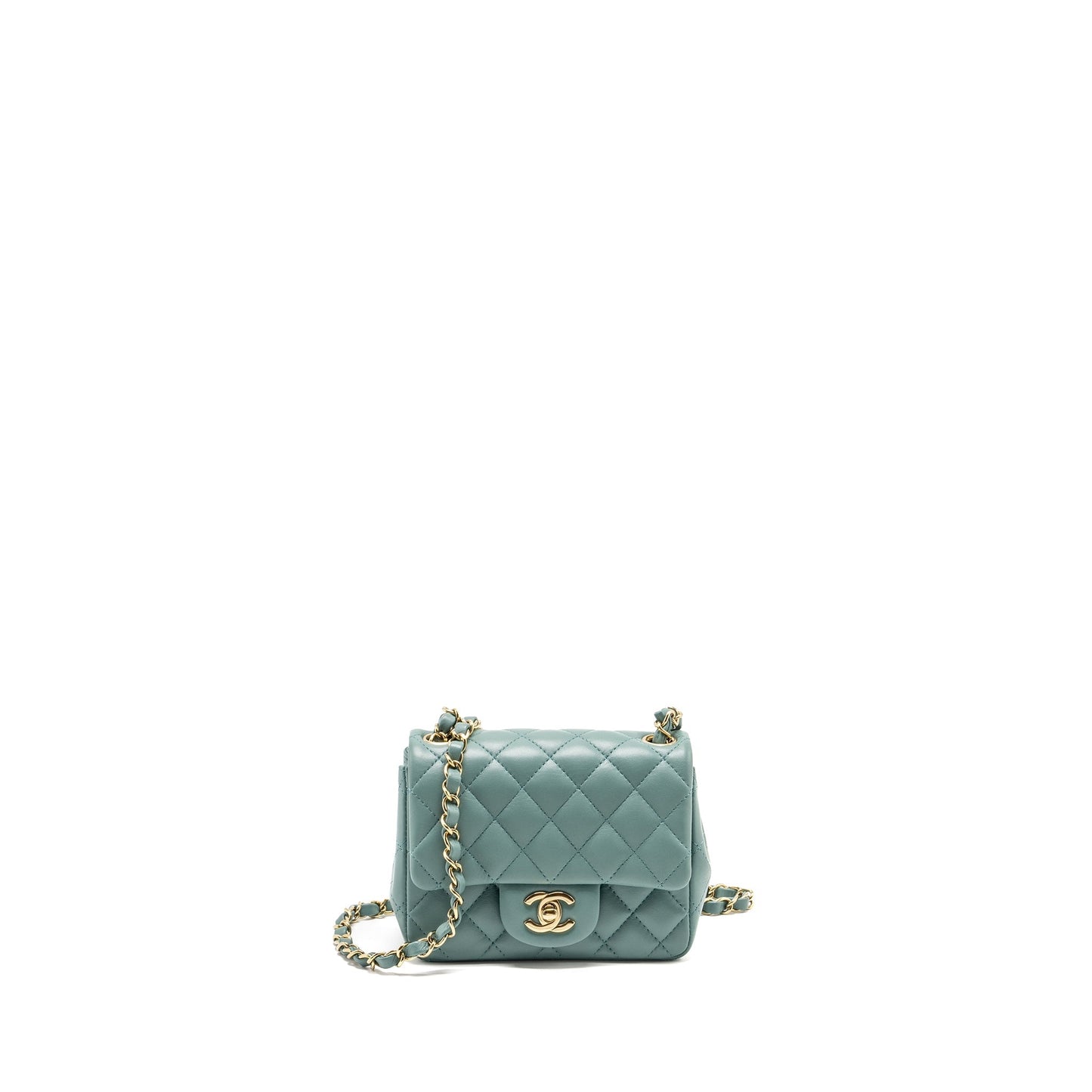 Chanel Square Flap Lambskin LGHW Microchip Green Shoulder Bag